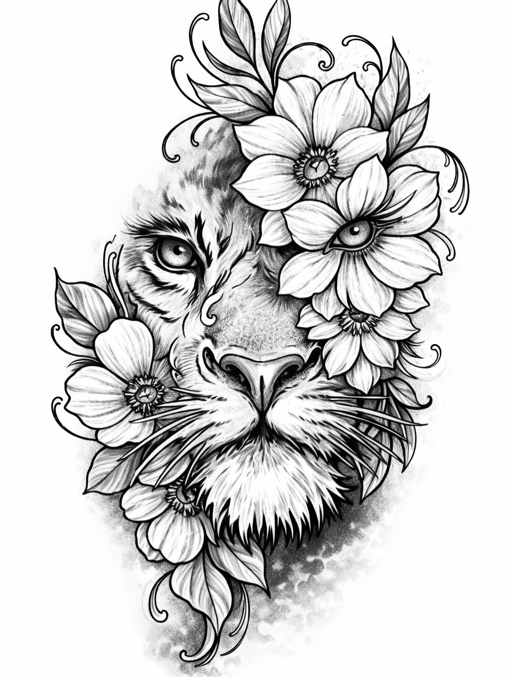 Tiger with flowers realism tattoo by TP