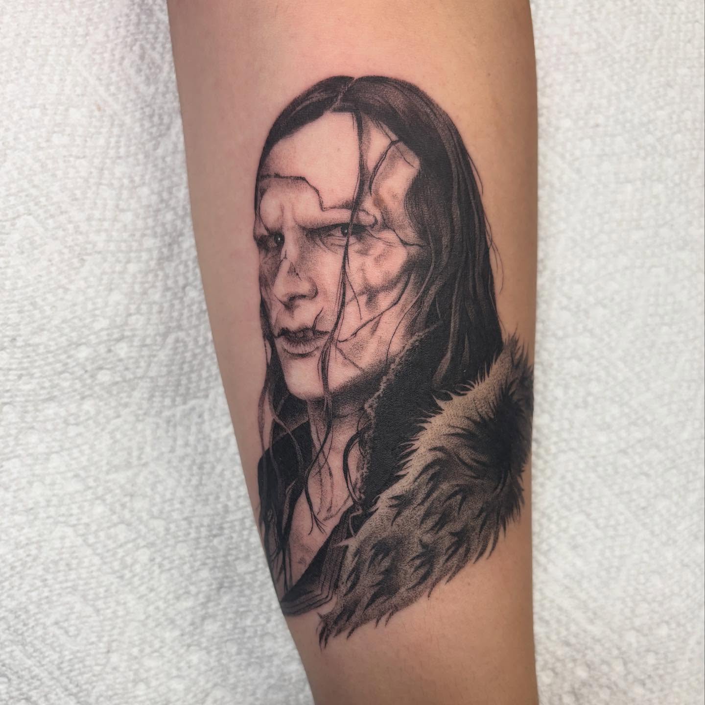 Portrait realism tattoo on the forearm by Park