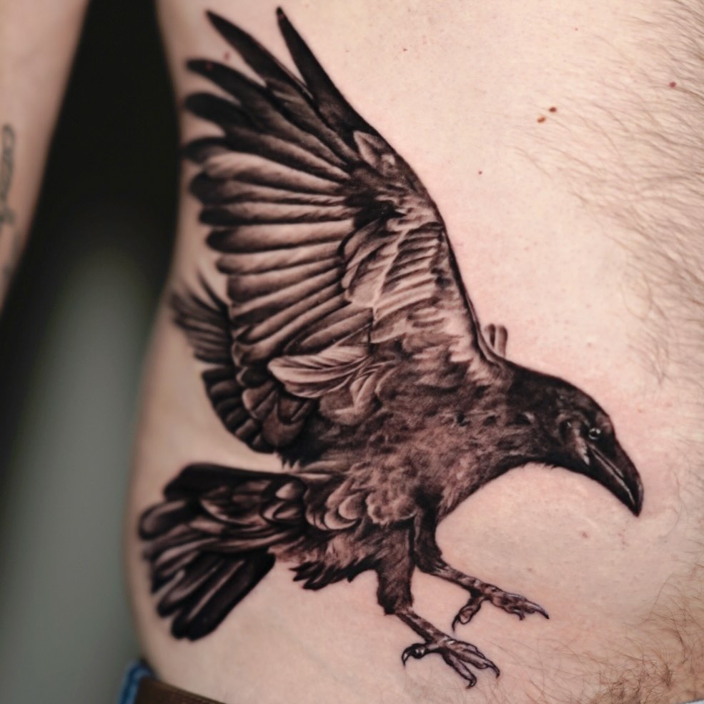 Crow realism tattoo by David Gordon