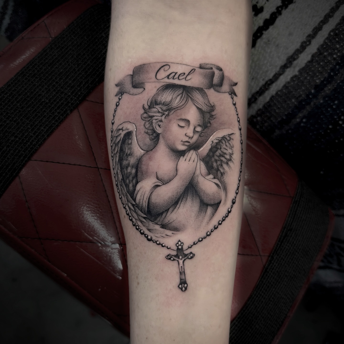 Tattoo by @freehandinbrandon — black_and_grey, realism