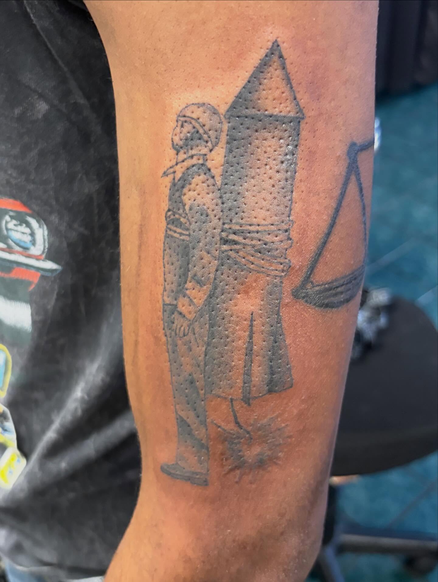 Ancient warrior dotwork tattoo on the forearm by Jae the artist🫡