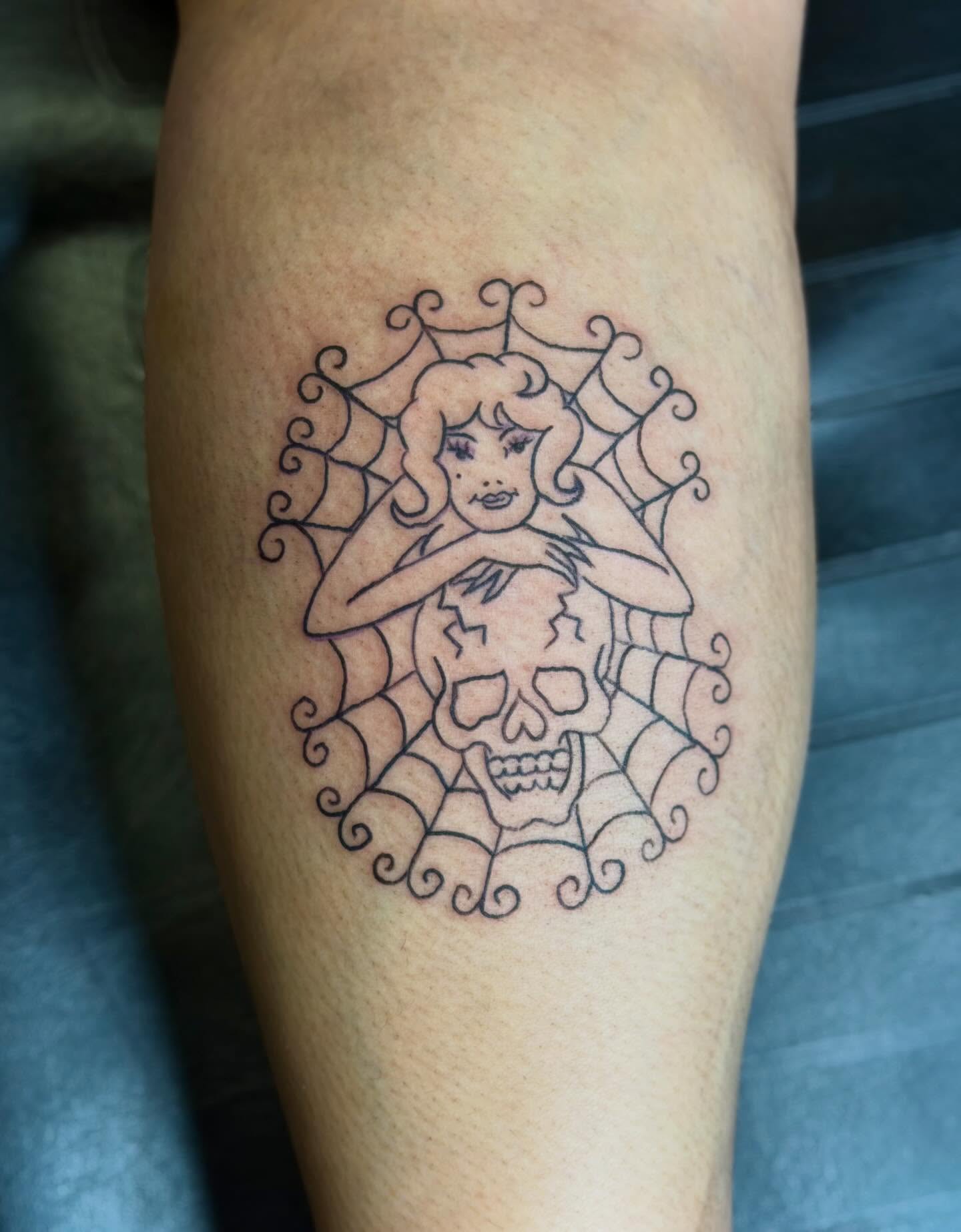 Woman with skull black and grey tattoo on the forearm by ♱ C ♱, Dallas, Texas
