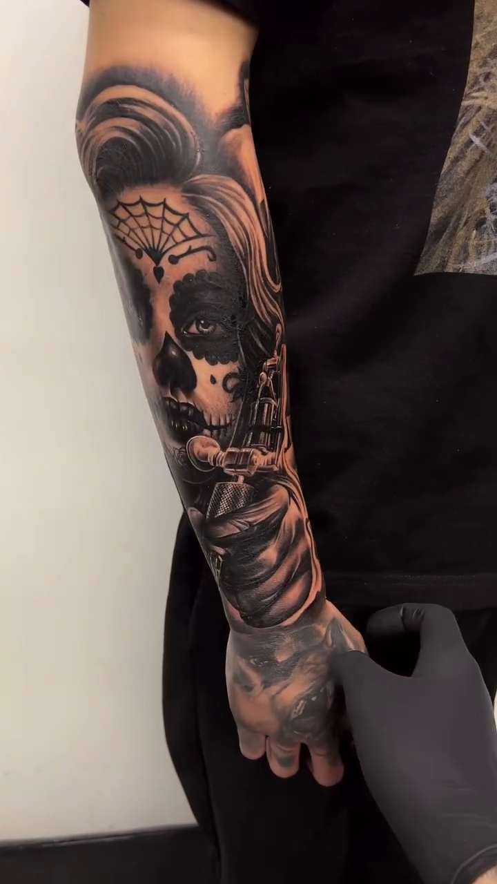 Day of the Dead skull woman realism tattoo by Antonio Pavić, Los Angeles, California