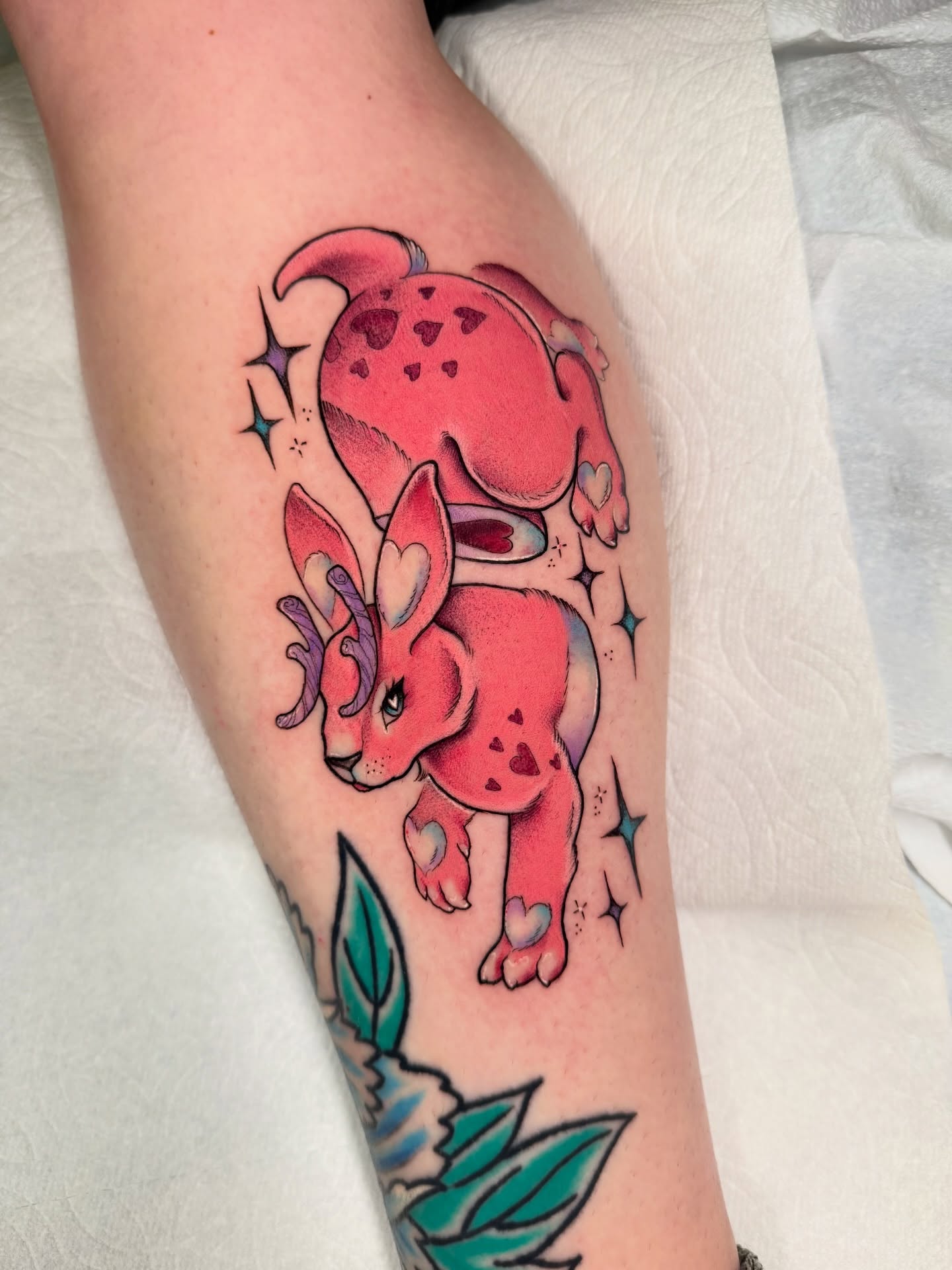 Deer and moon American traditional tattoo on the forearm by Maia Papaya Tattoos 🐝 Olympia Tattoo Artist