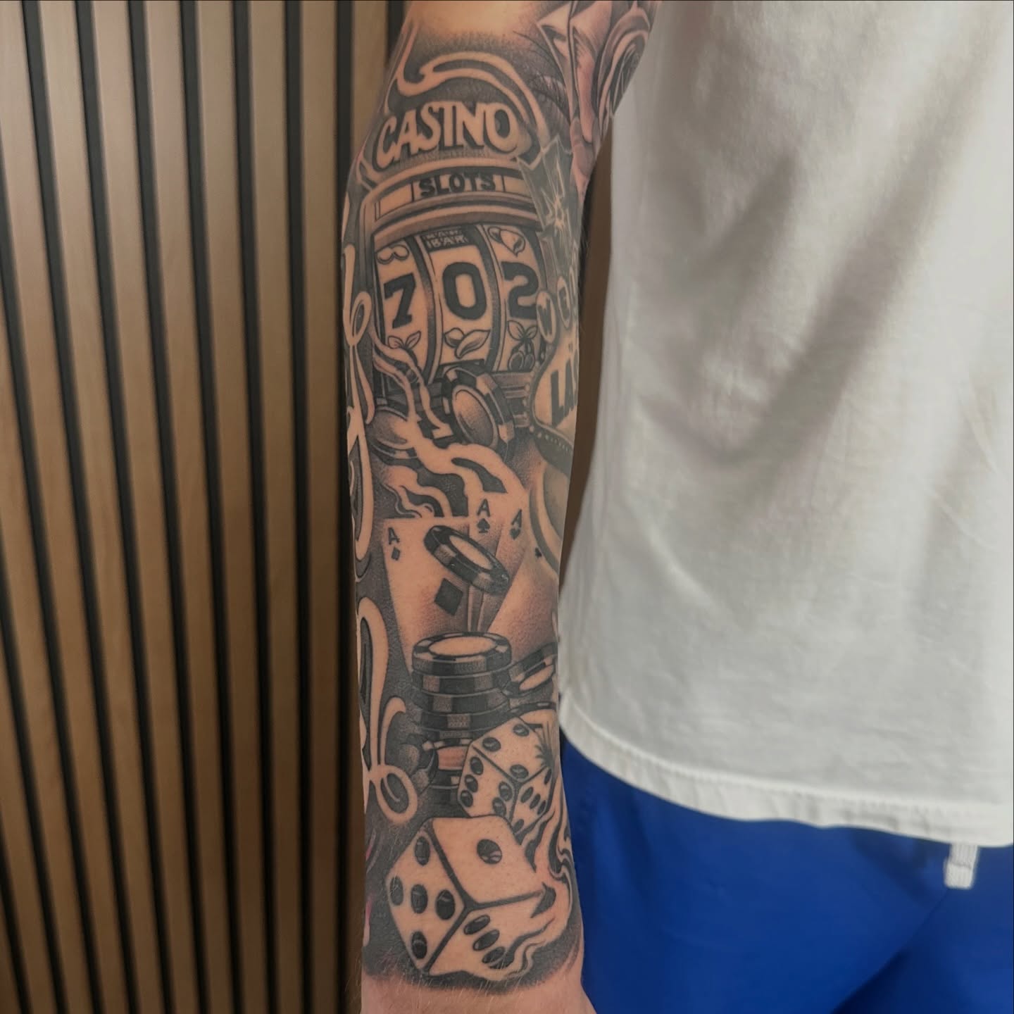 Casino slot machine American traditional tattoo on the forearm by Bigtoons21