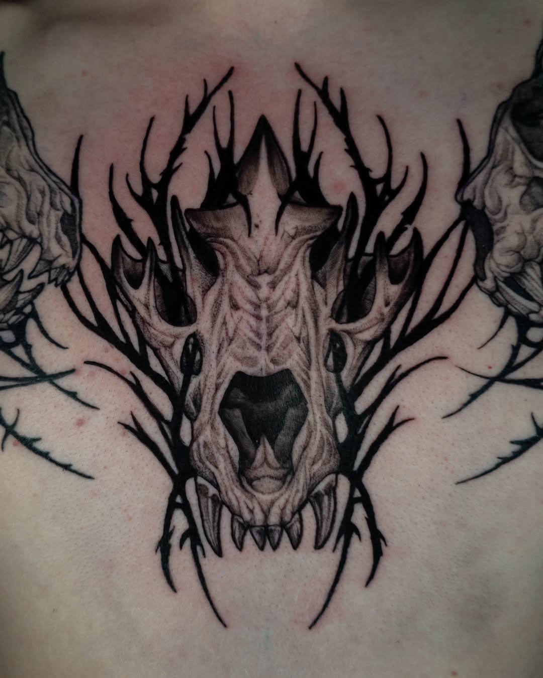 Tattoo by @eyeseedraws — dark_realism, blackwork