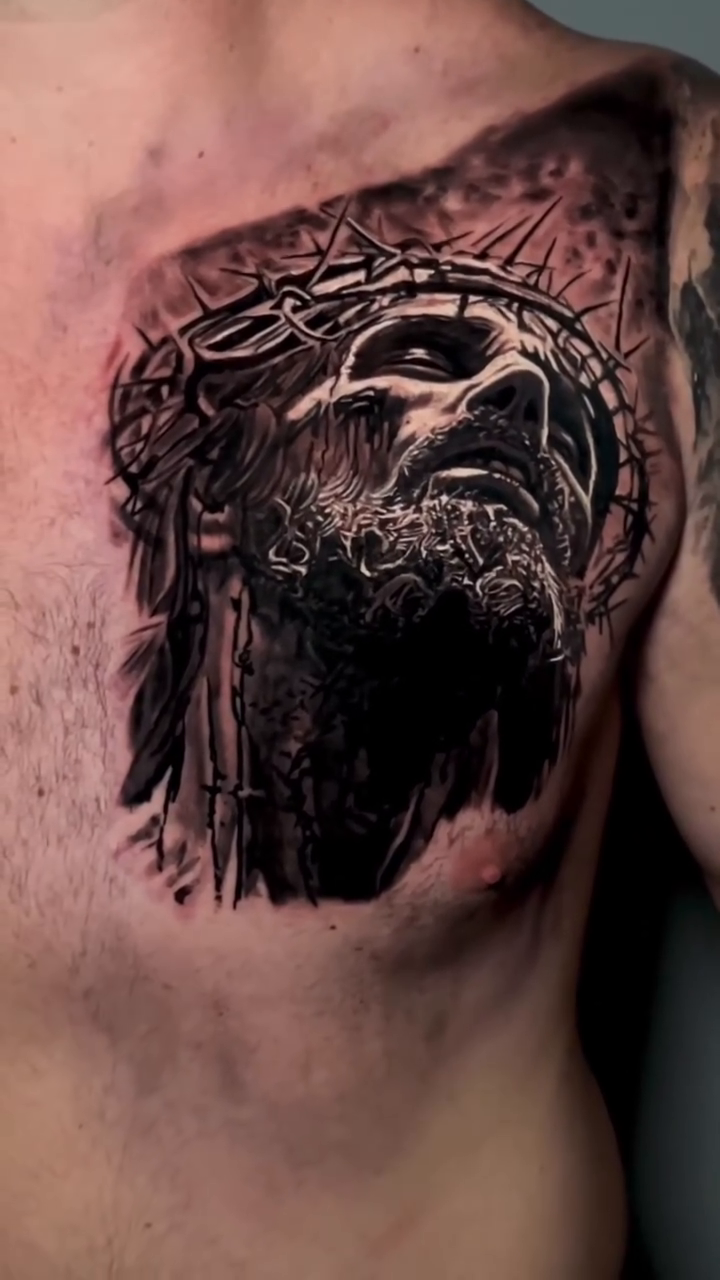 Jesus Christ portrait realism tattoo by Sean Foy