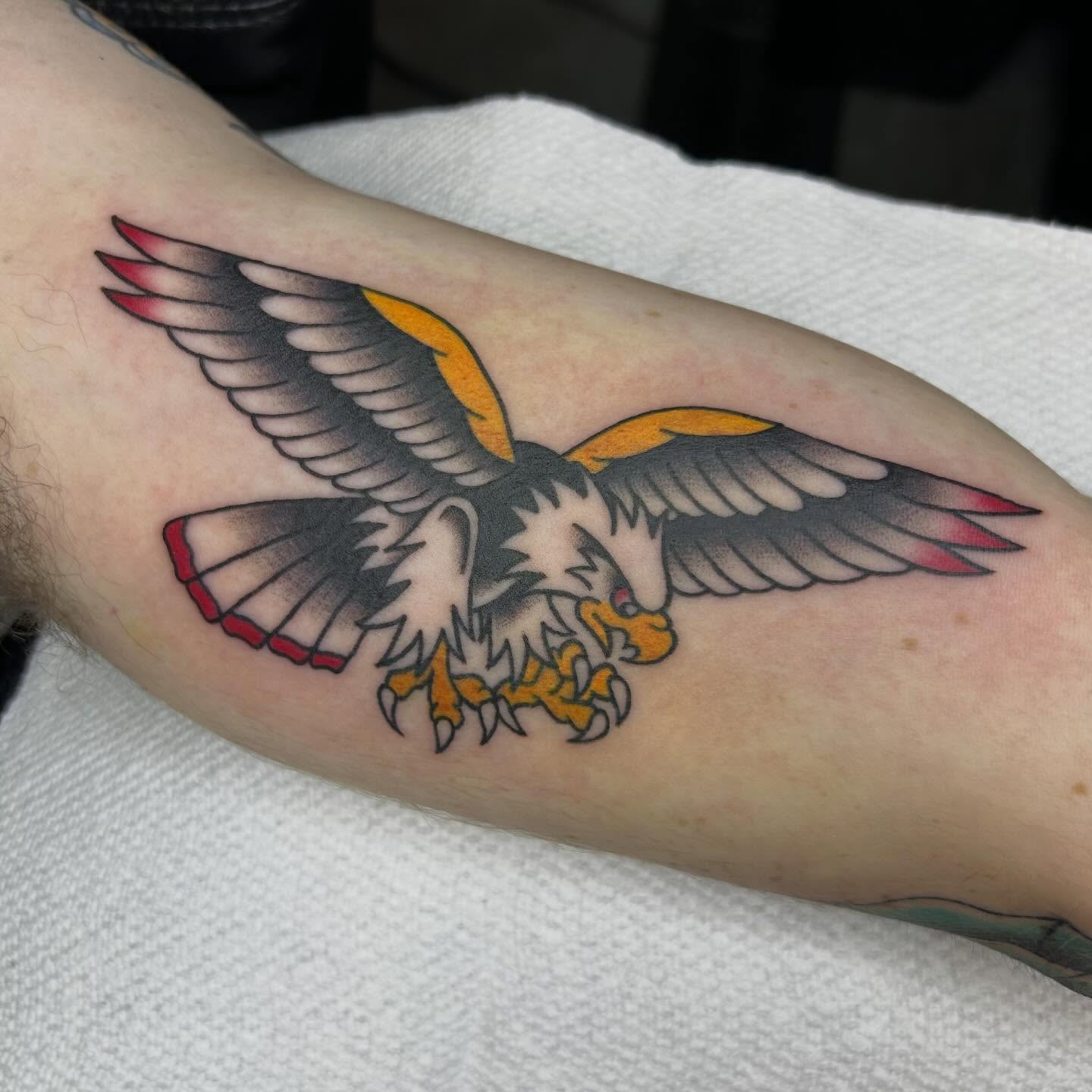Eagle American traditional tattoo on the forearm by Bregan ✨