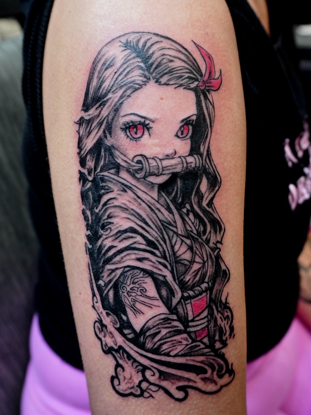 Anime girl anime tattoo on the forearm by Ericka Hampton, Ferndale, Michigan