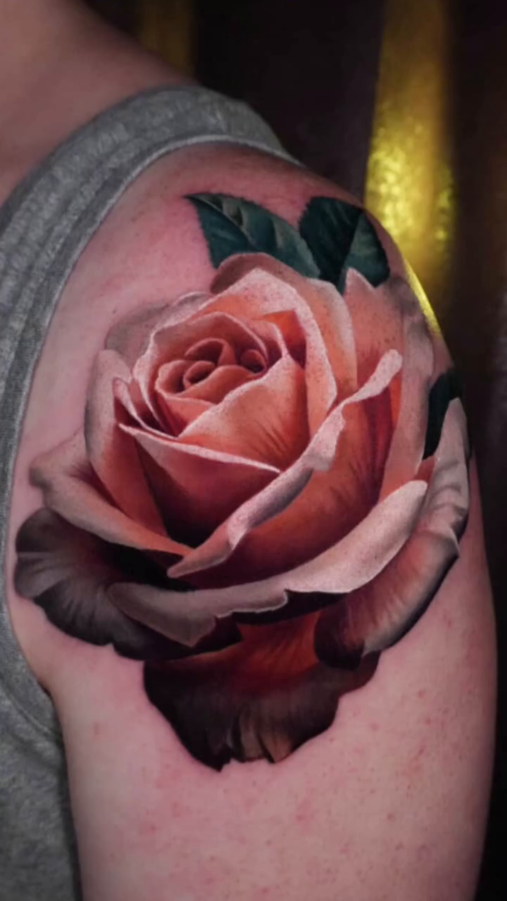 Rose realism tattoo by color realism tattoos by gela✨