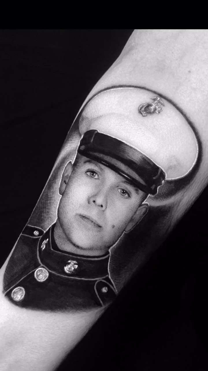 Portrait of a marine realism tattoo by Tony Johnson - Tattoo Artist, Huntsville, Alabama