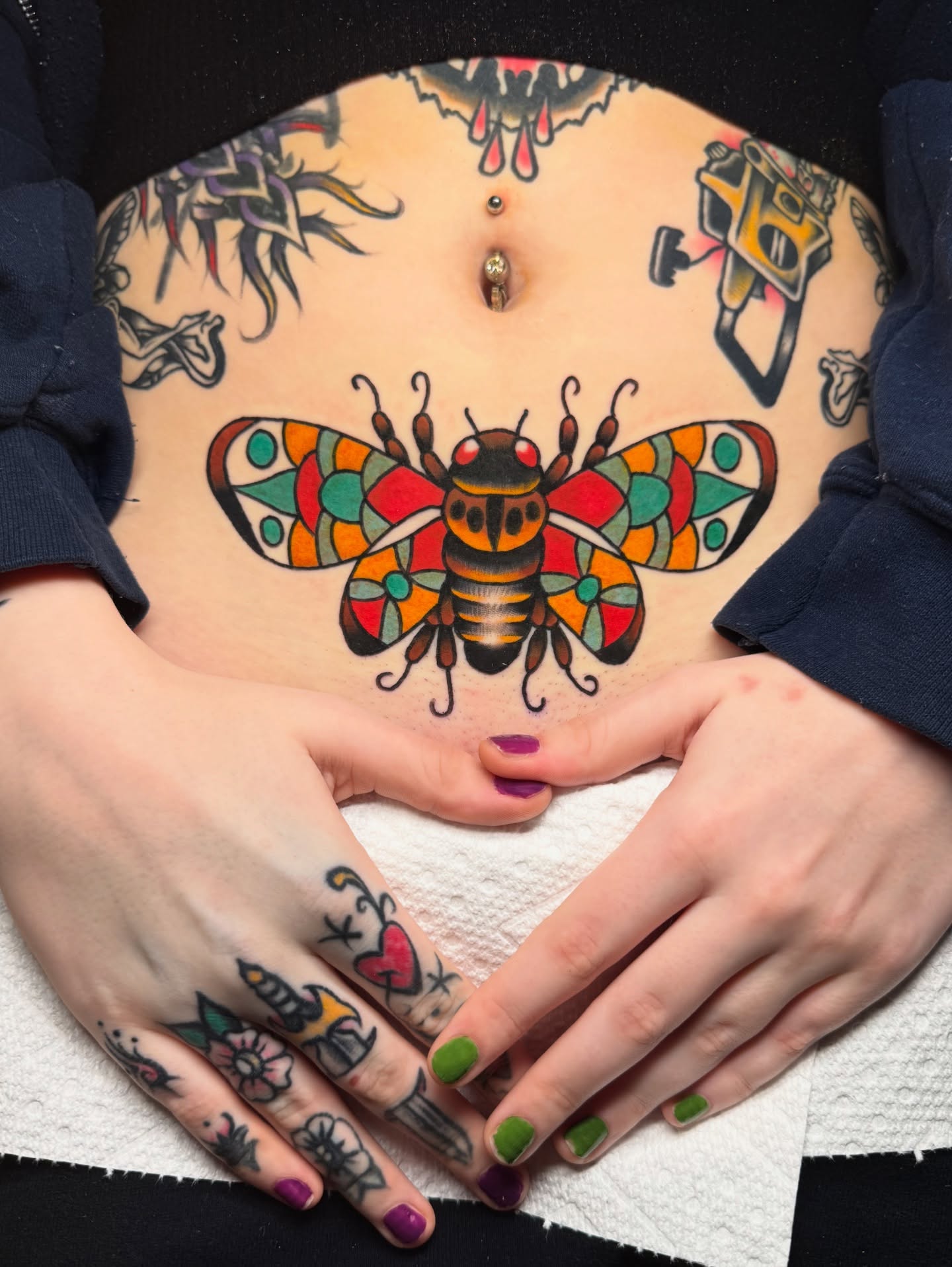 Butterfly American traditional tattoo on the torso by ๐ฎ๐๐๐๐ ๐ญ๐๐๐๐๐