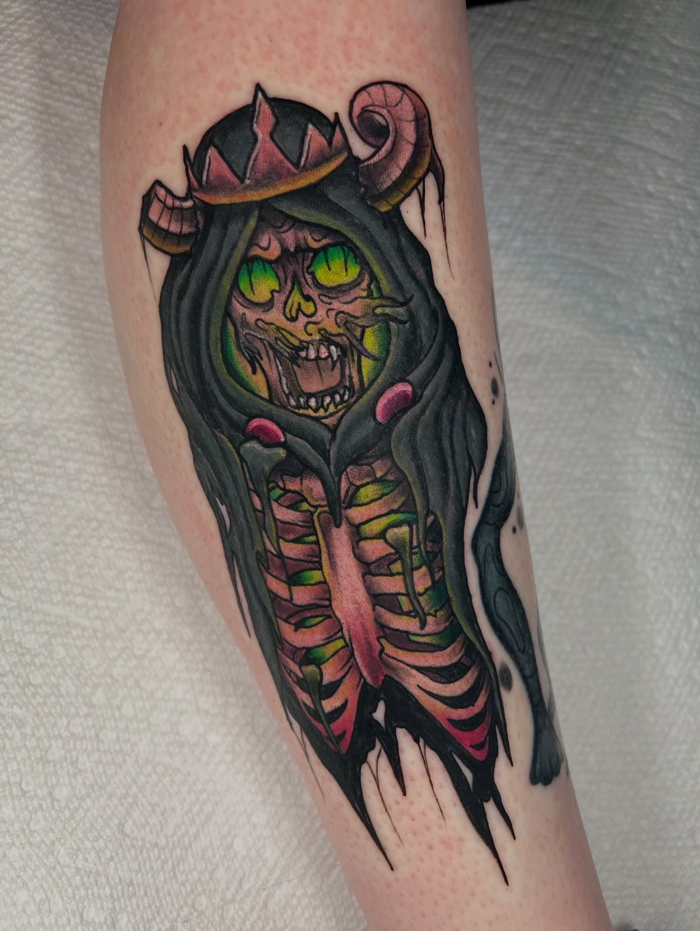 Demon skull dark realism tattoo on the forearm by Brandon Durbin