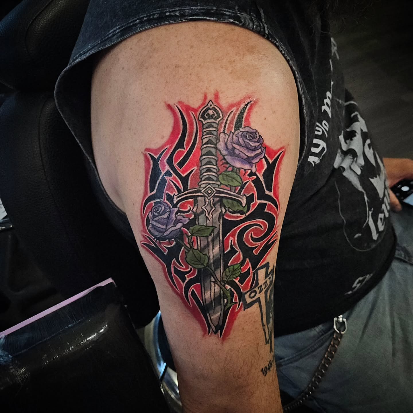 Sword and roses tribal tattoo on the thigh by Angie Griffith 🥰, Glendale, Arizona