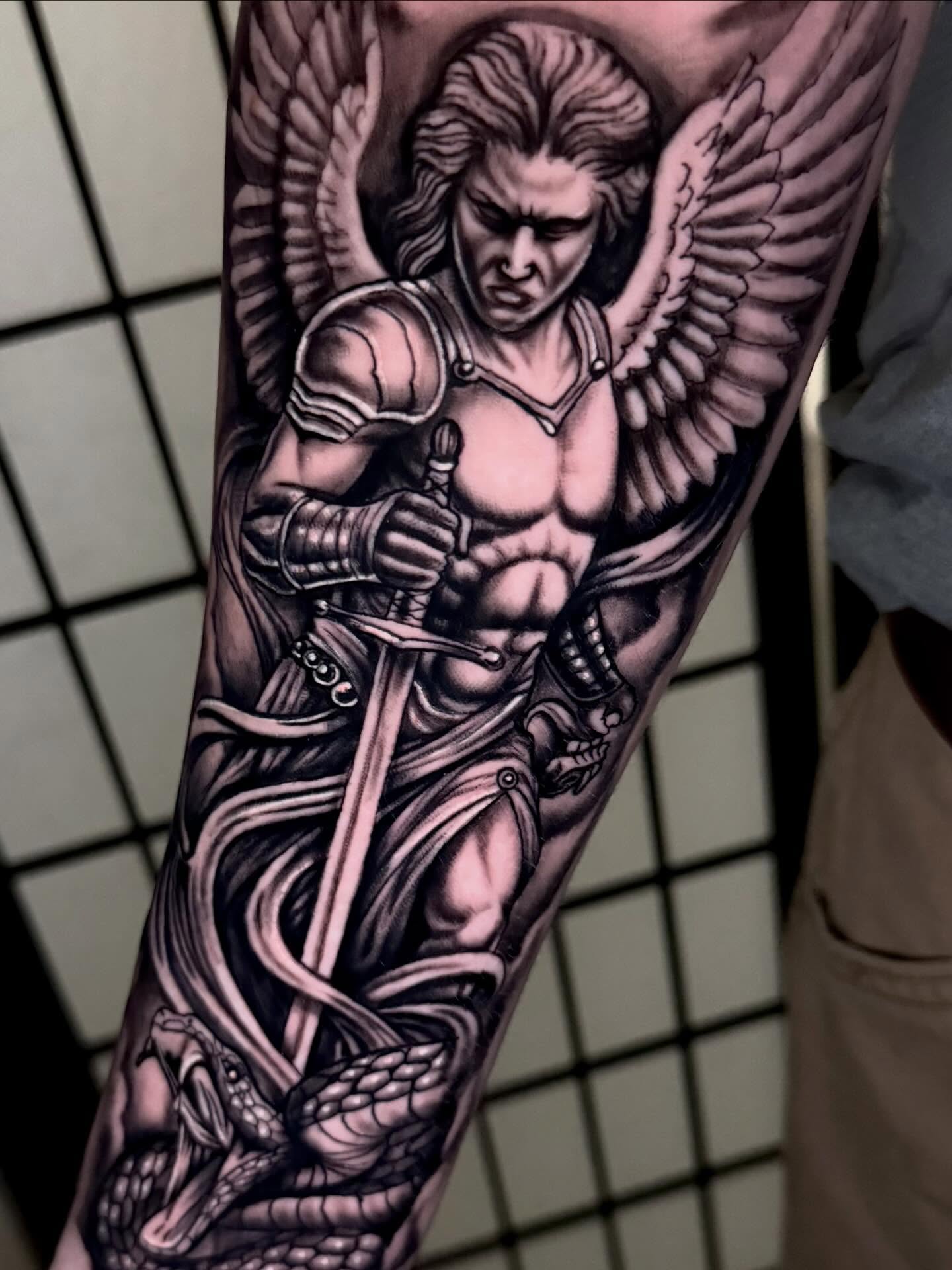 Angelic warrior realism tattoo on the forearm by 🔥Austin Burke 🔥TATTOO ARTIST
