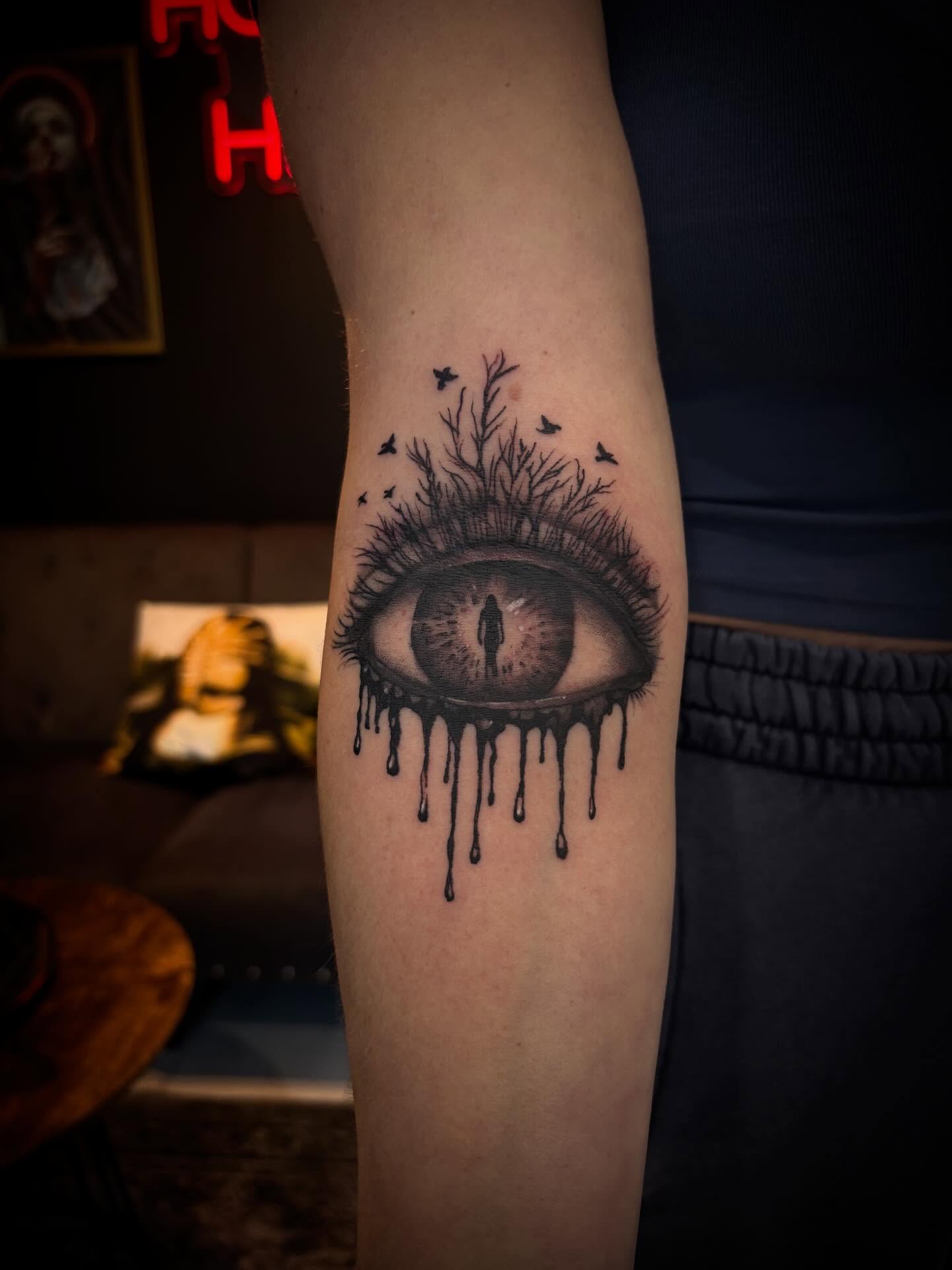 Tattoo by @chrisdafacetattoo — dark_realism, dotwork