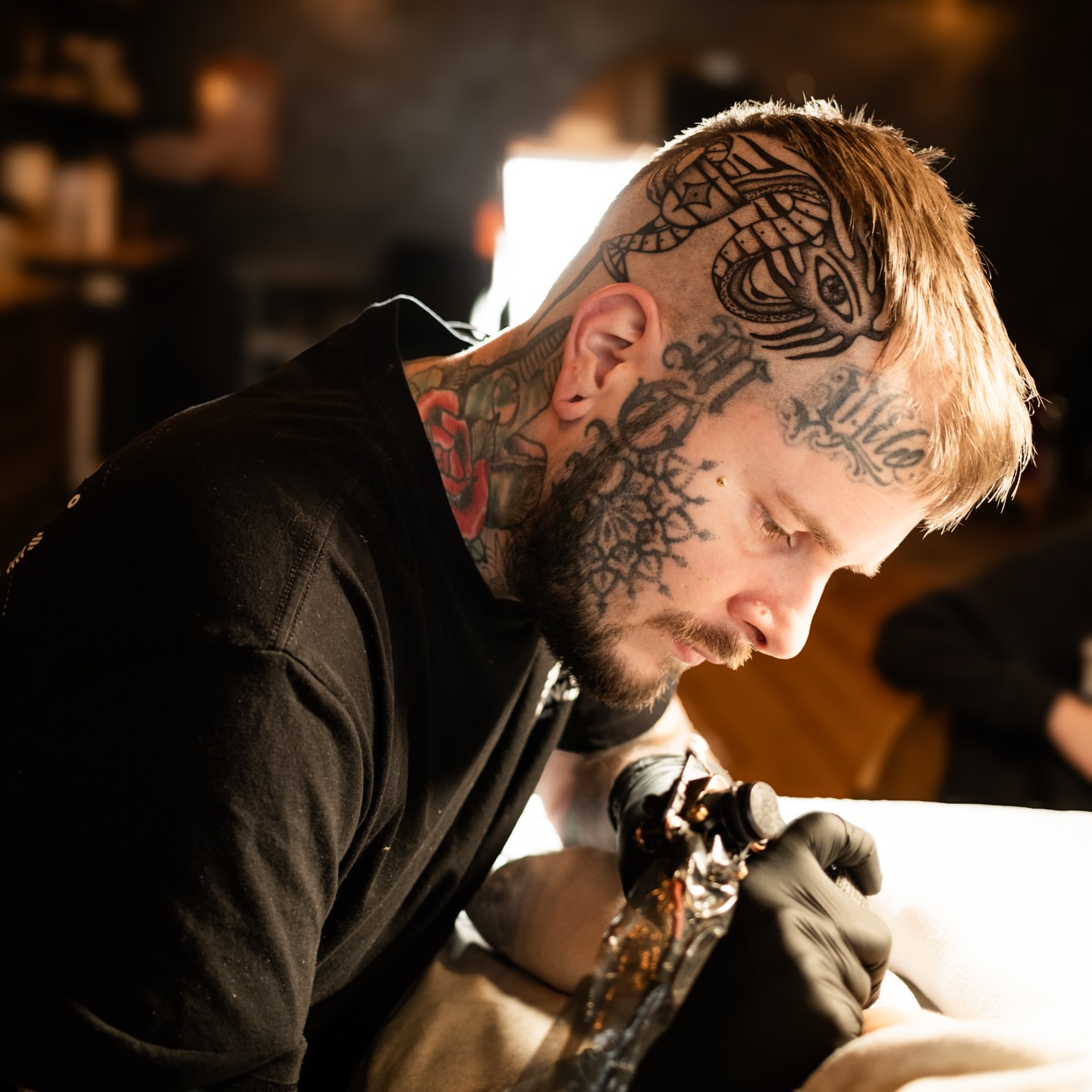 Headpiece American traditional tattoo on the head by Christofer Irvin