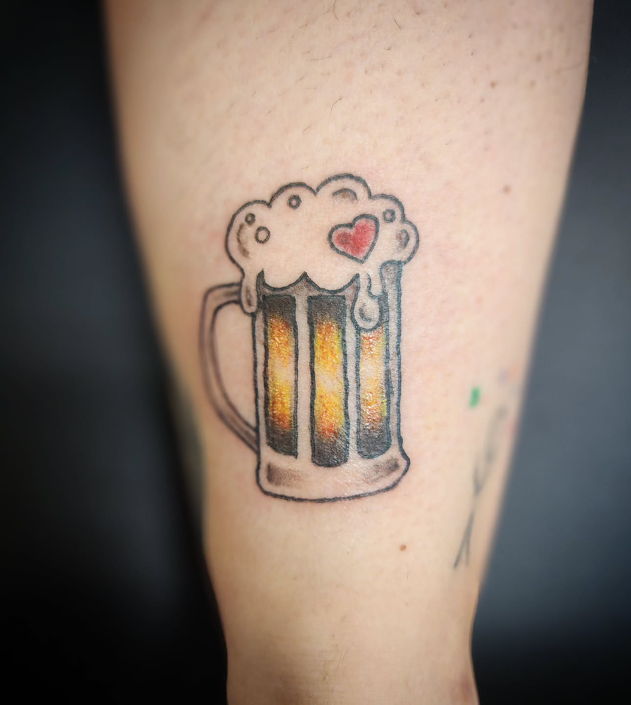 Beer mug American traditional tattoo on the forearm by Anntonietta Borzacchiello