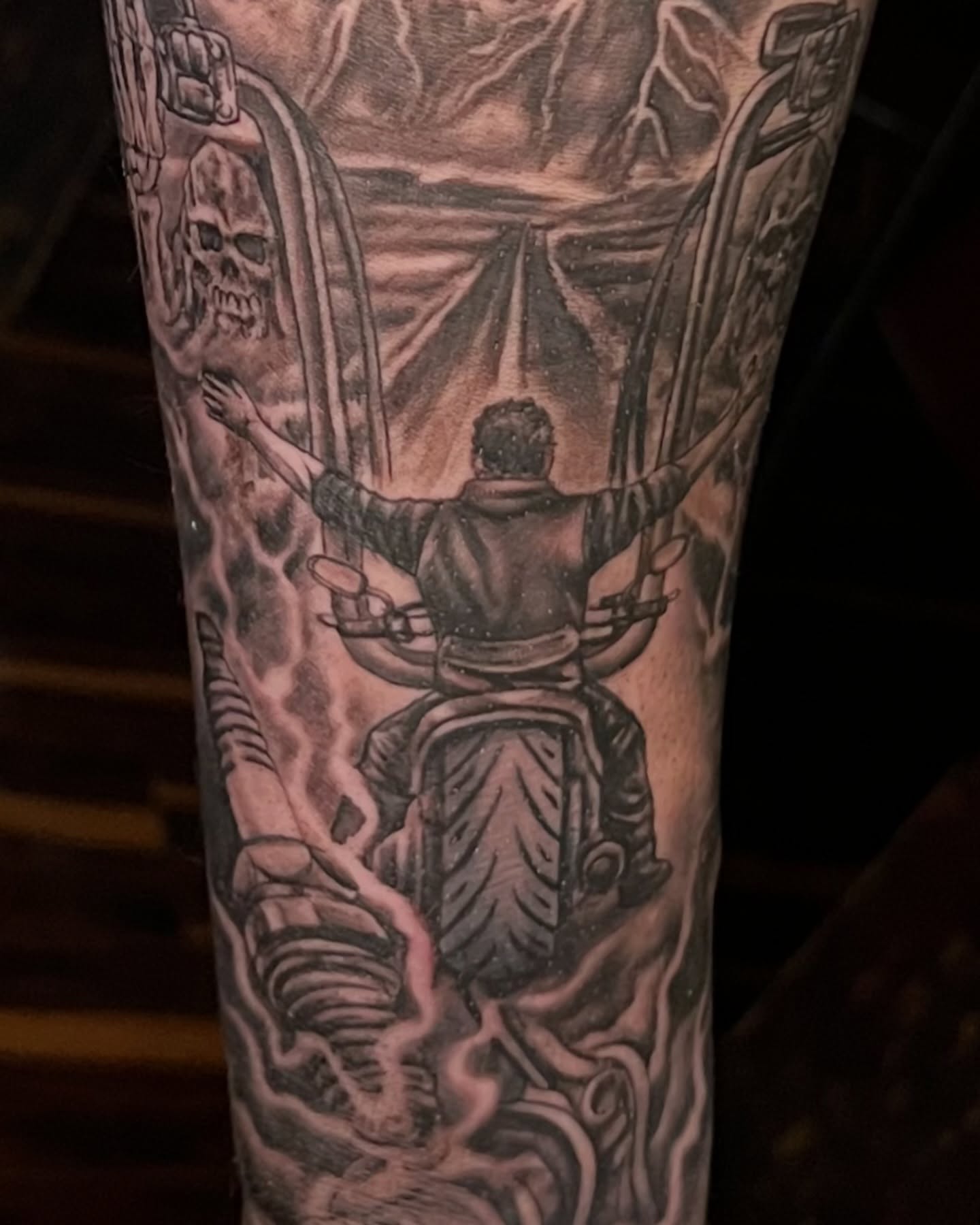 Tattoo by @hotrodink — black_and_grey, realism