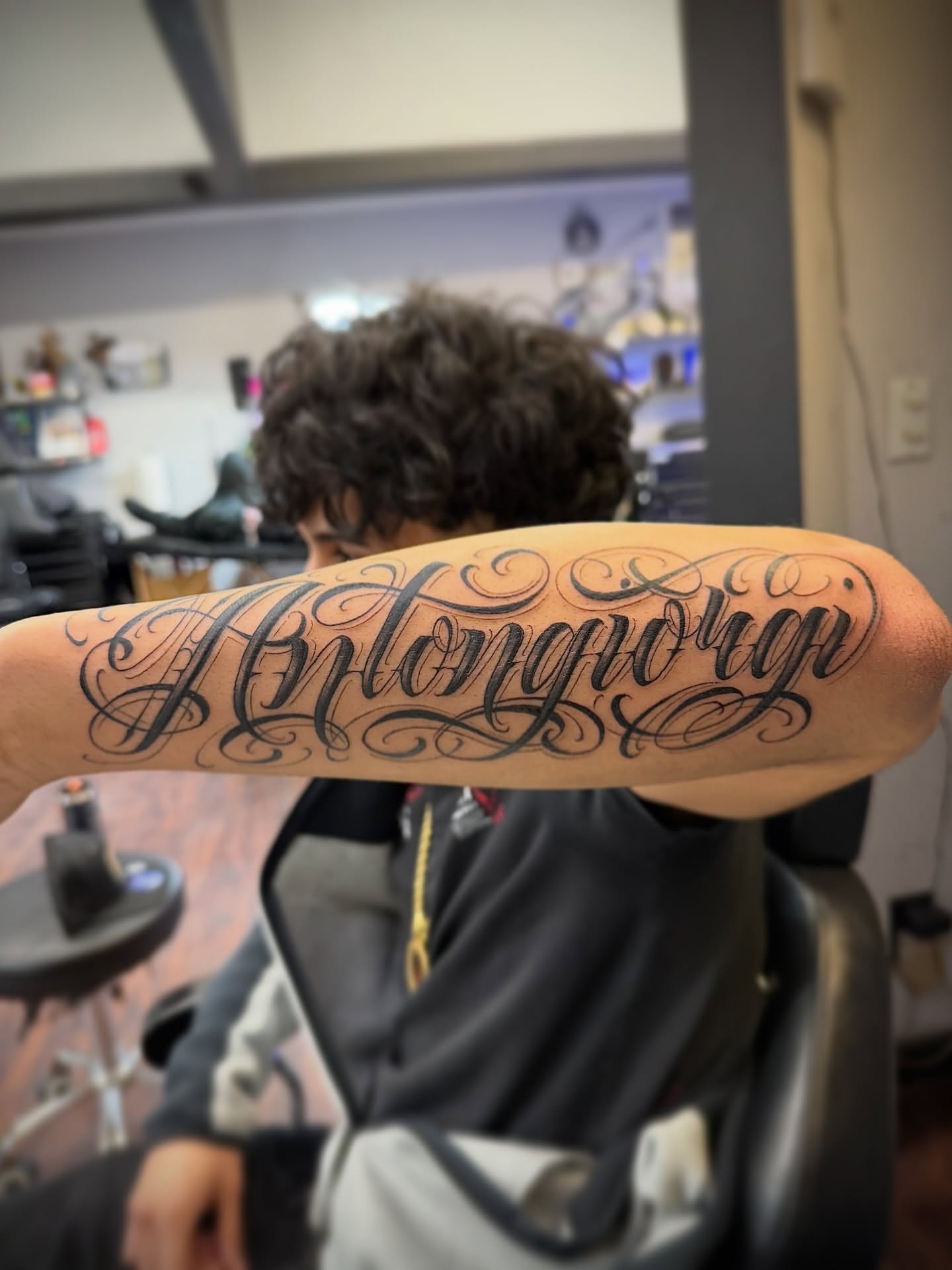 Script lettering lettering script tattoo on the forearm by $krypt