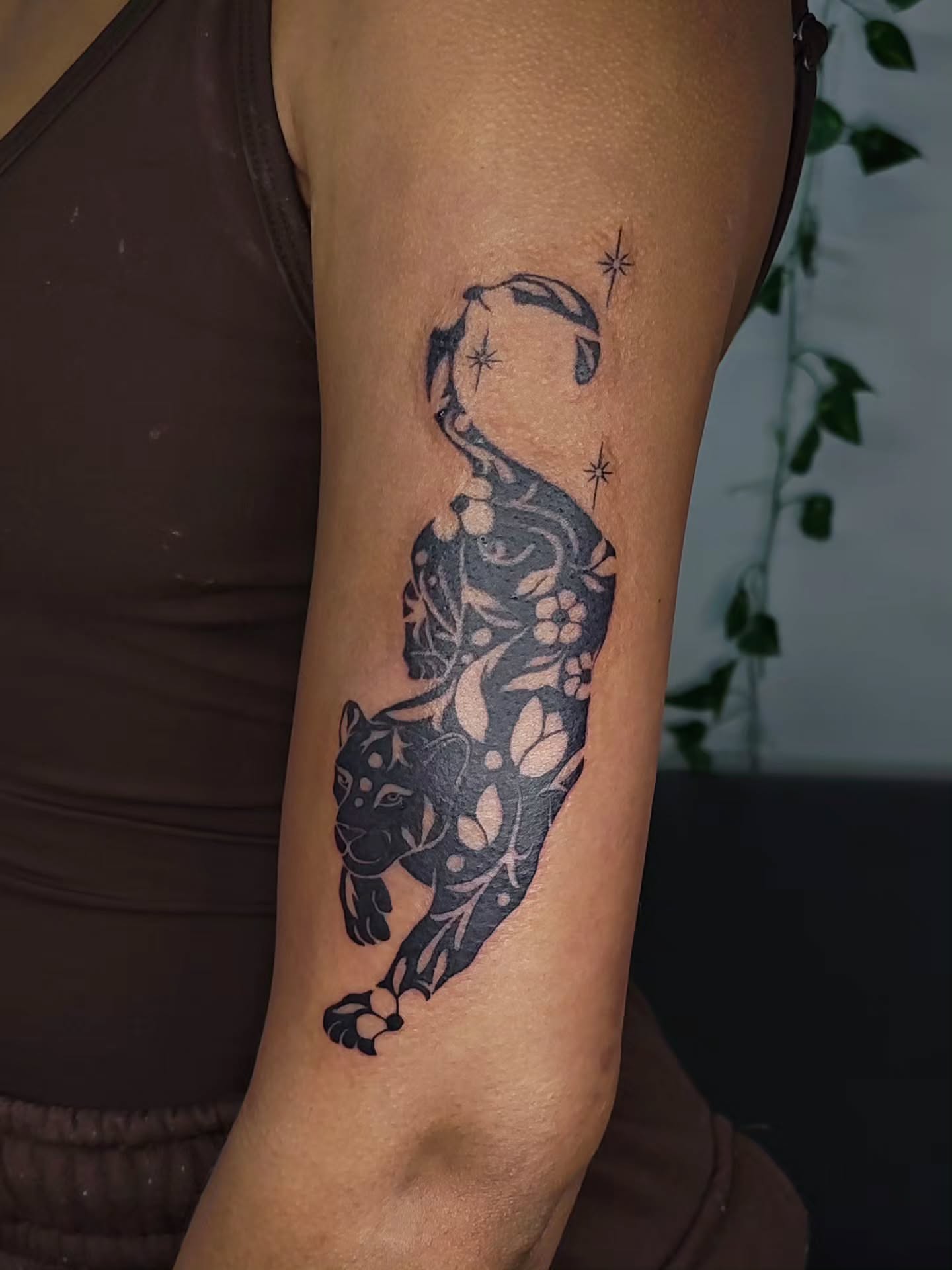 Panther black and grey tattoo on the forearm by Luna 🌙