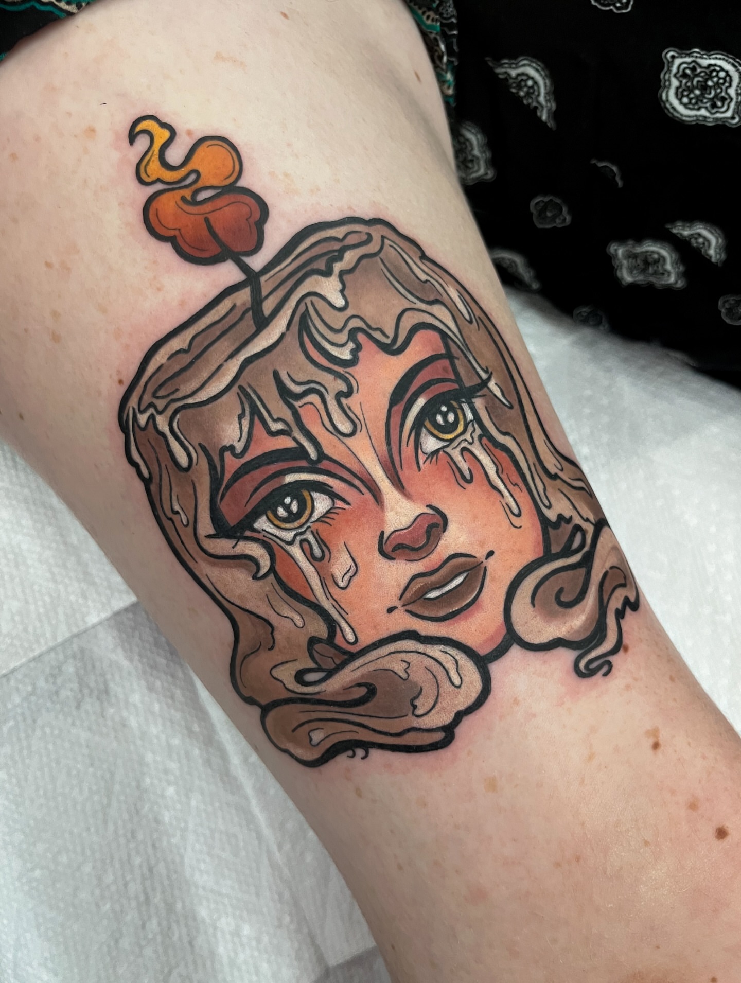 Melting face realism tattoo on the forearm by ʙᴇᴄᴄᴀ ʟʏɴɴ