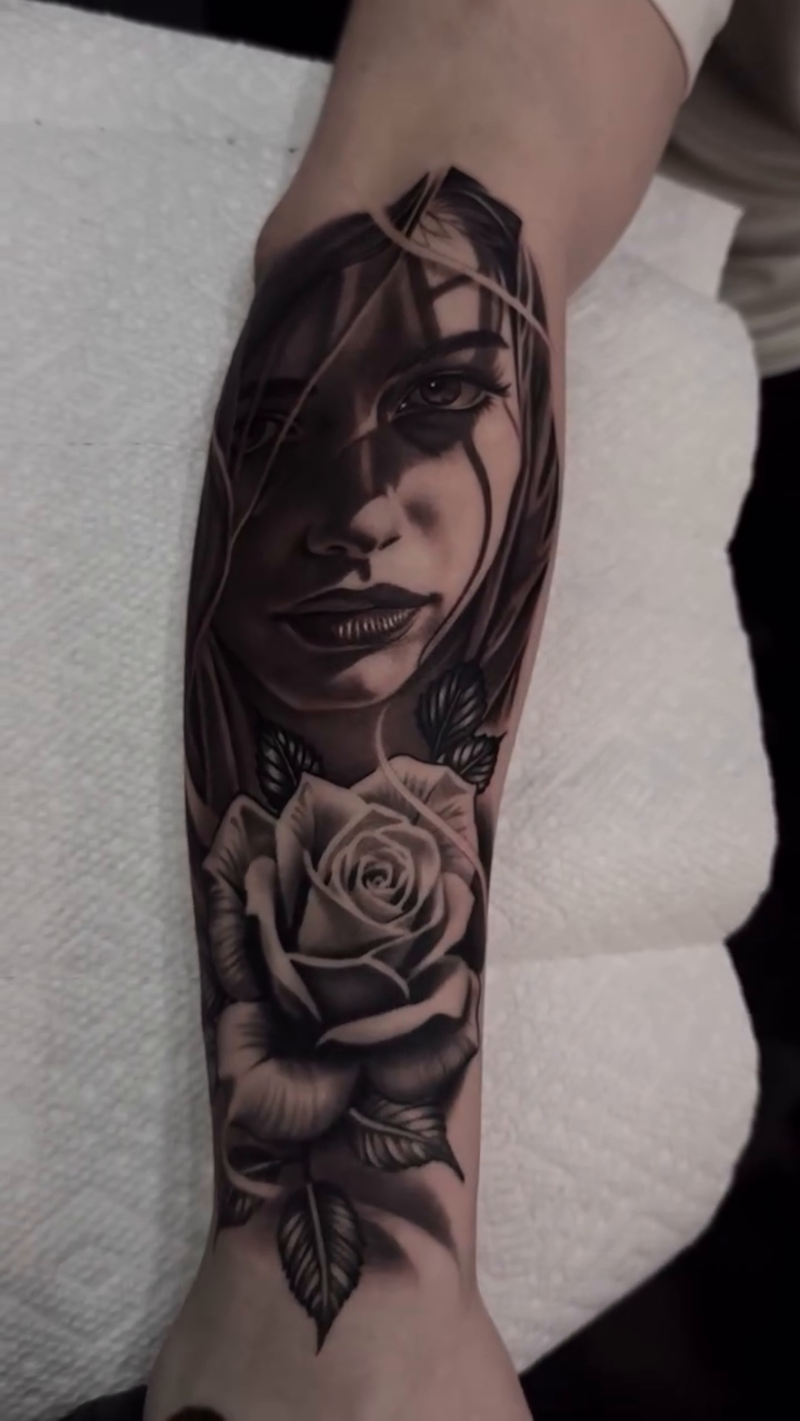 Tattoo by @braddoziertattoos — realism, black_and_grey