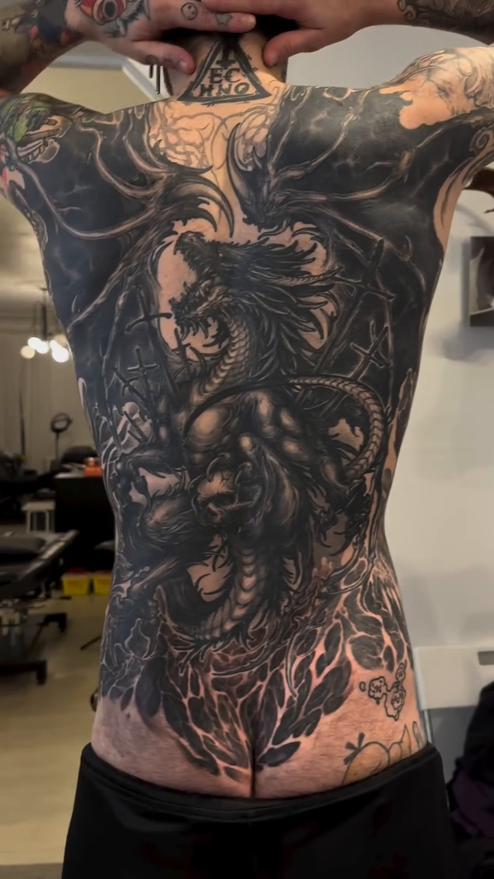 Tattoo by @rokyeom_ β japanese_irezumi, black_and_grey