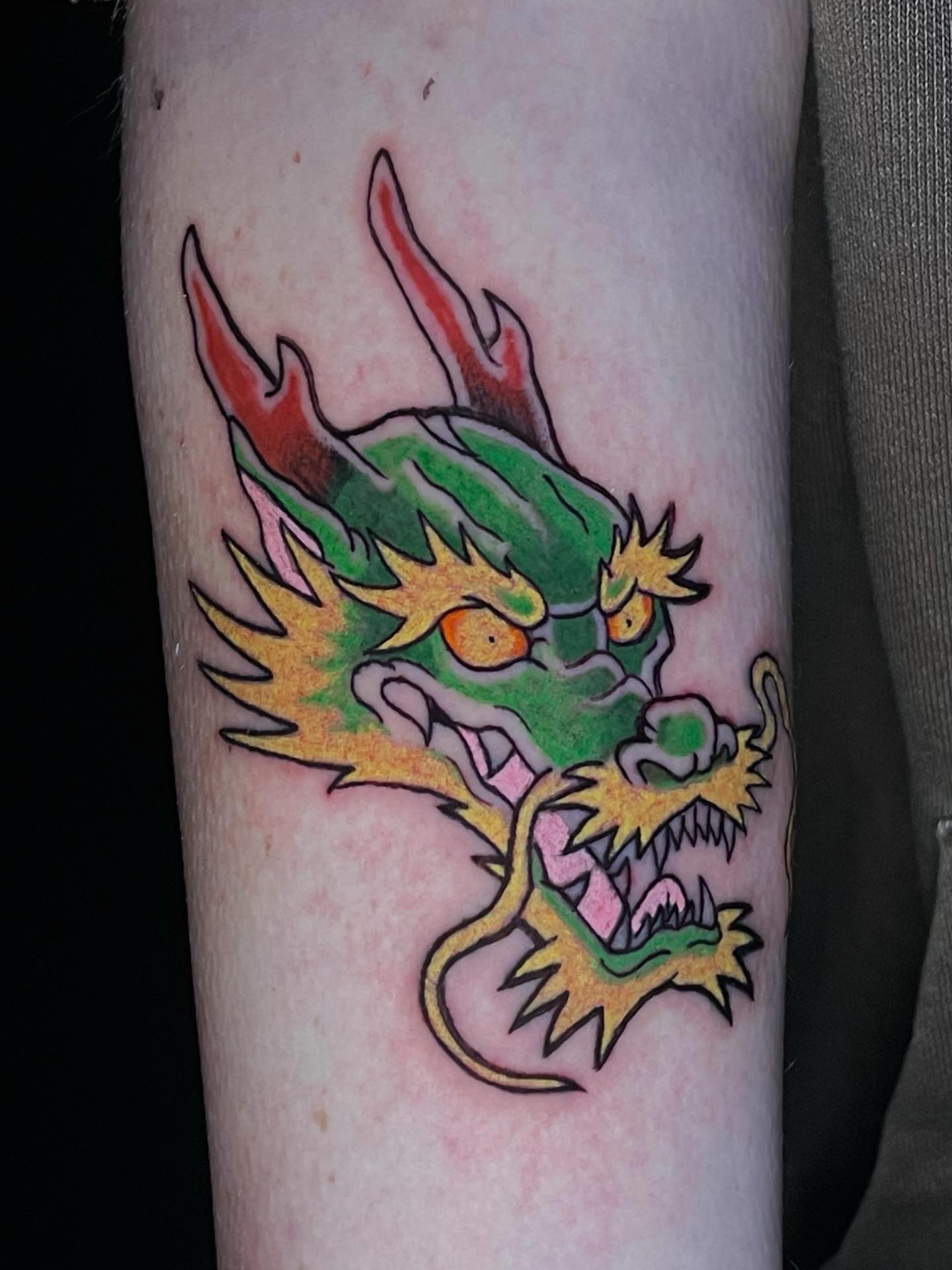Dragon new school tattoo on the forearm by ๐ท๐ซKevan๐๐ท