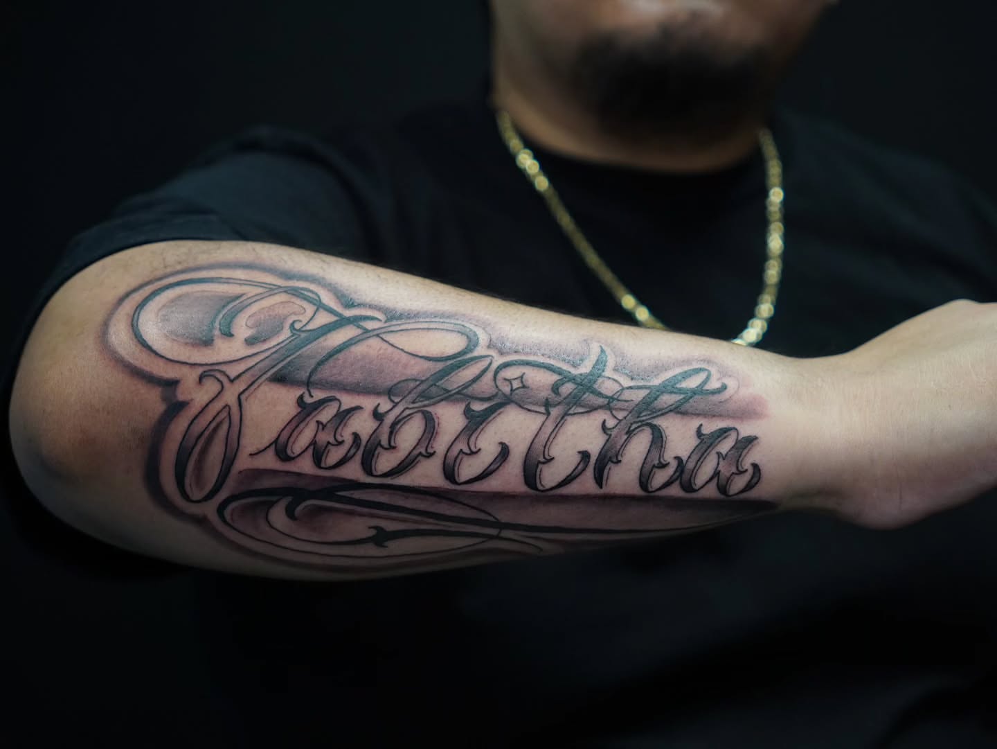 Script lettering lettering script tattoo on the forearm by @tattoobytats