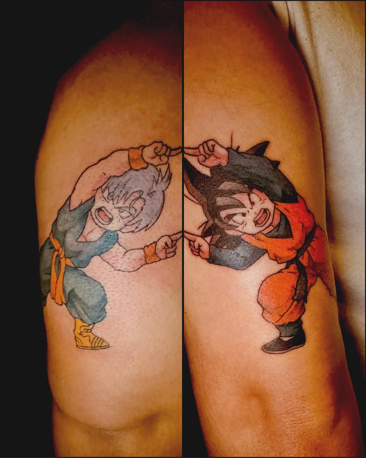 Goku and Vegeta anime tattoo on the shoulder by IX