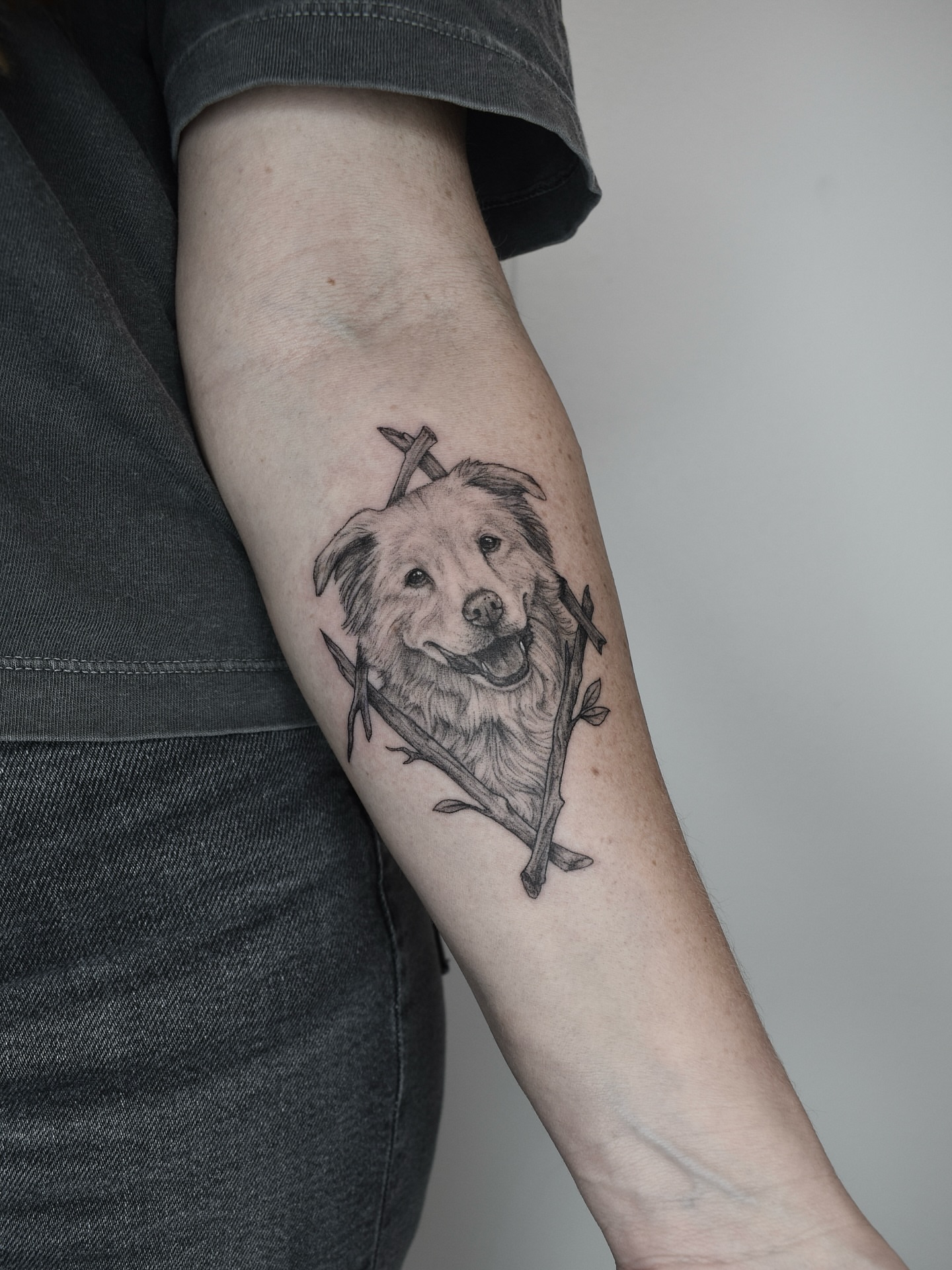 Dog realism tattoo on the forearm by ☆ Nashville Fine Line Tattoo Artist ☆