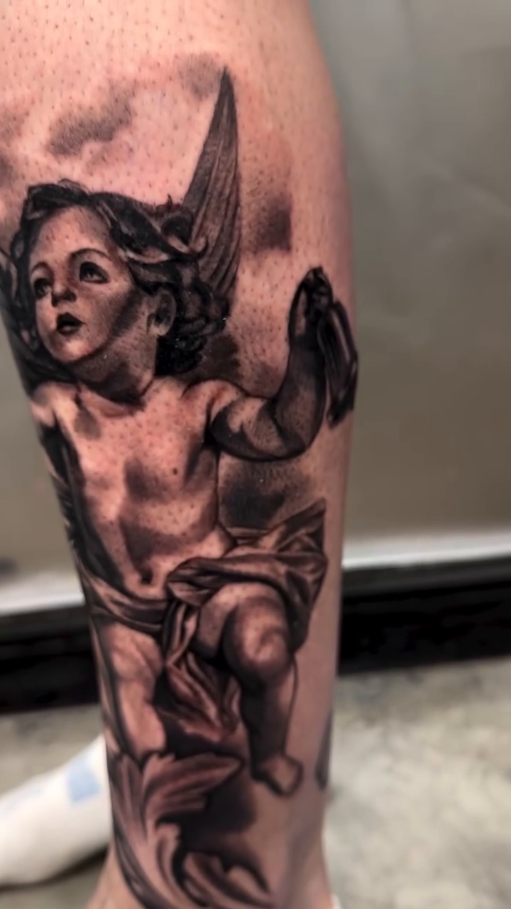 Cherub angel realism tattoo by Las Vegas tattoo Artist