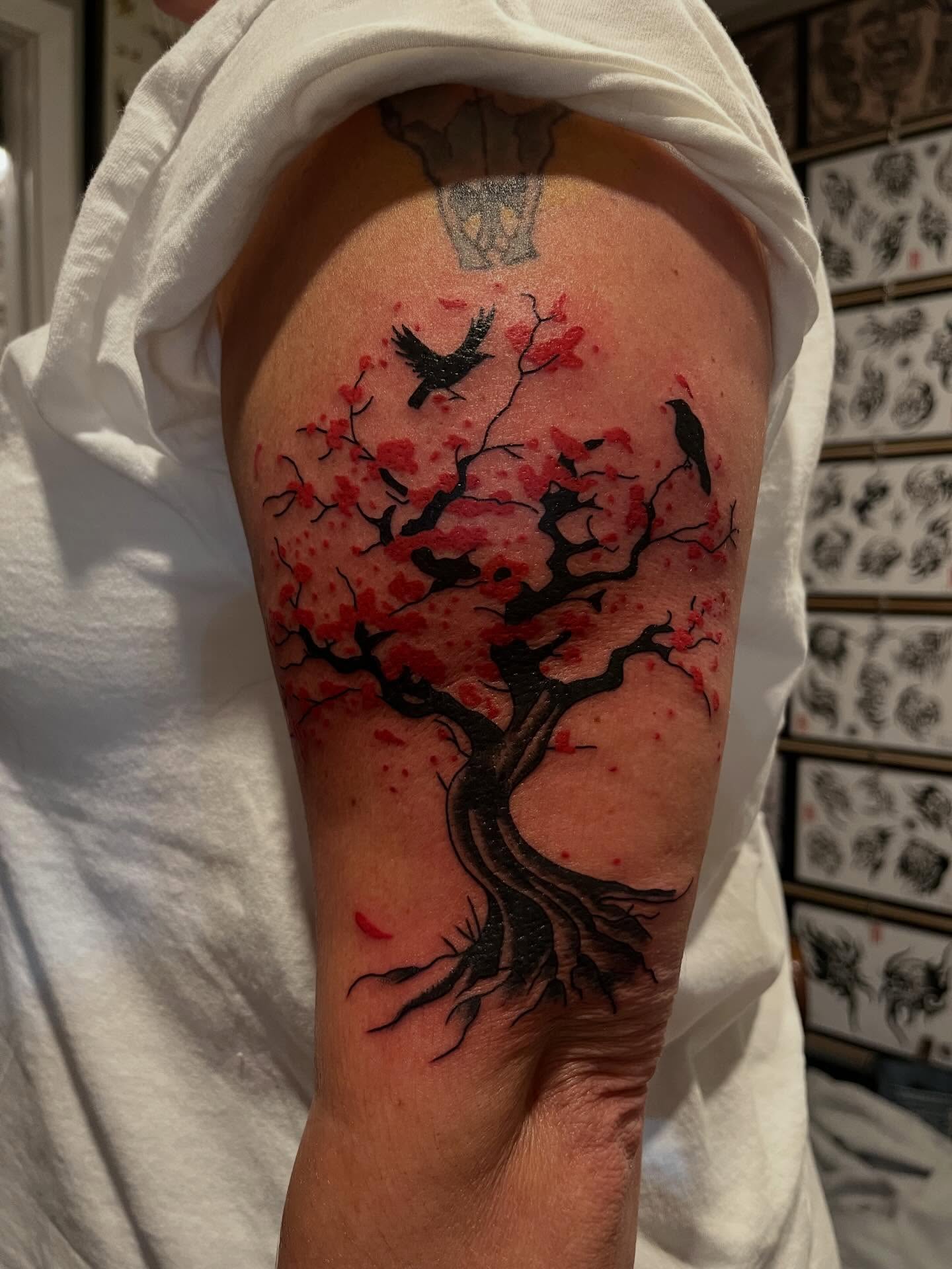 Cherry blossom tree japanese irezumi tattoo on the forearm by P R O P H e T T R A V I S