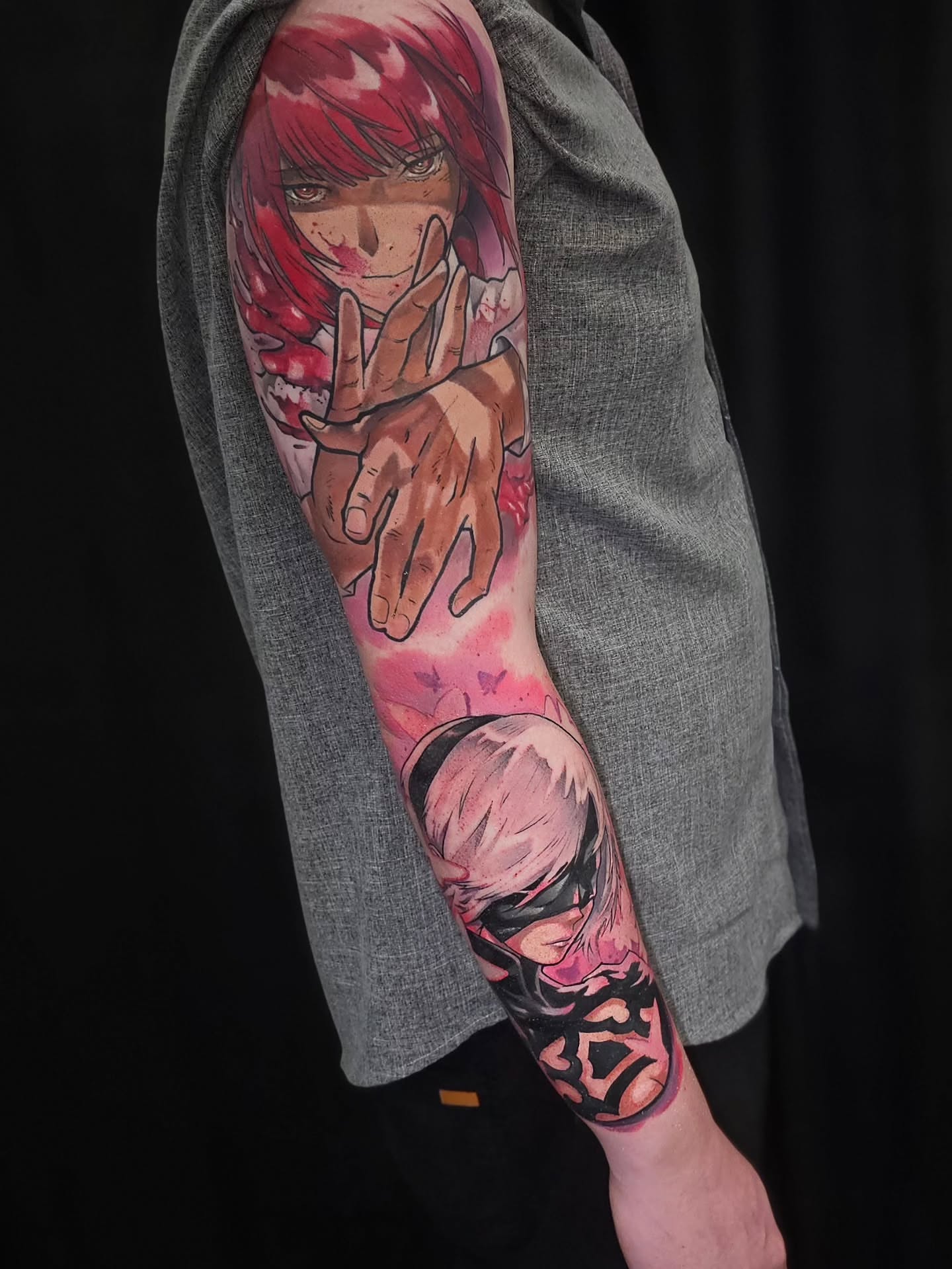 Anime character anime tattoo on the forearm by Cody Gower Tattoo Artist