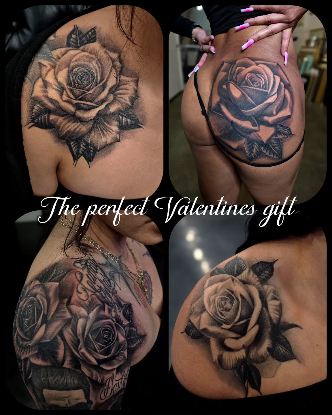 Rose realism tattoo on the thigh by Richie Garcia, Hesperia, California