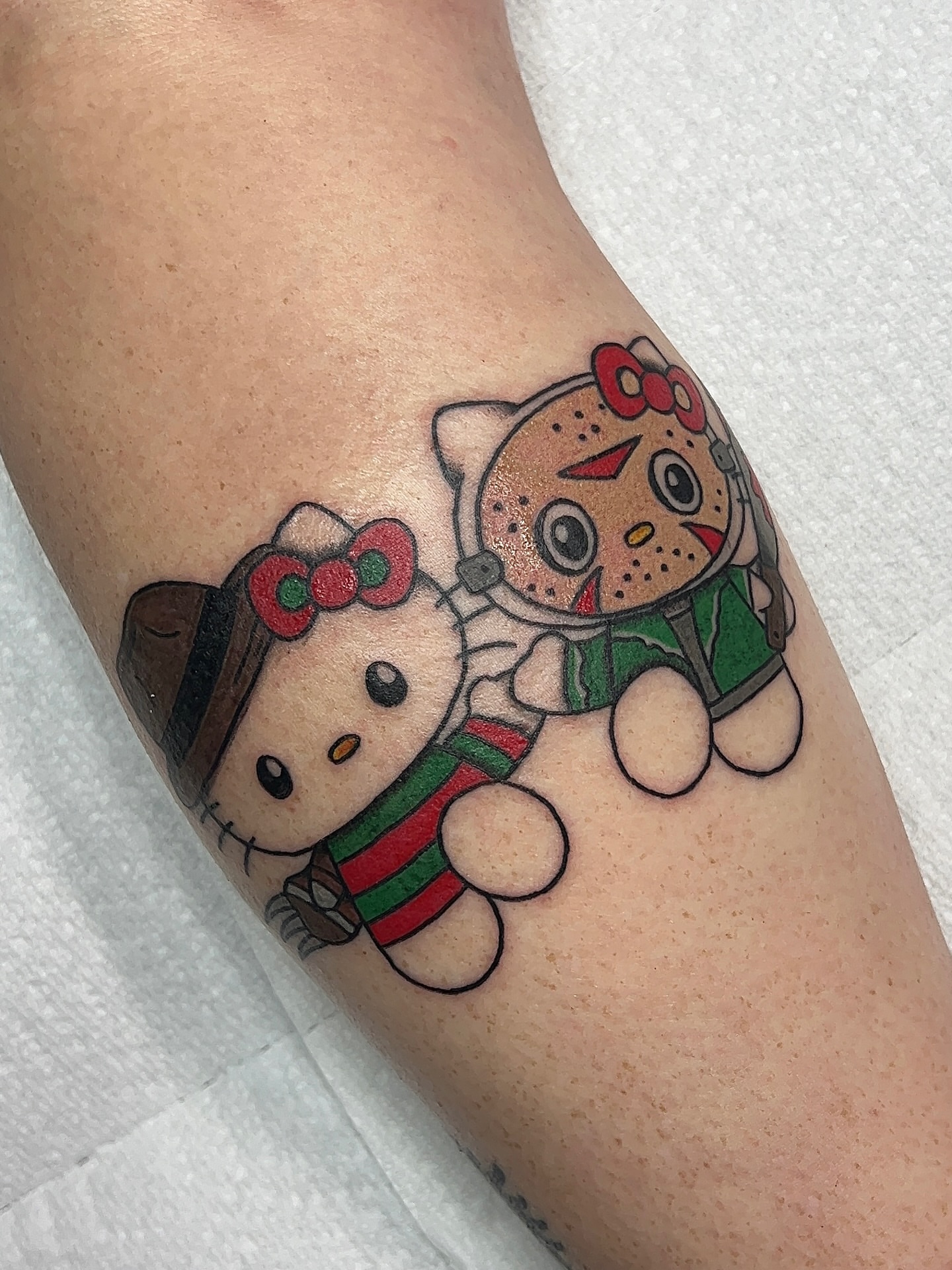 Hello kitty dotwork tattoo on the forearm by 𝑴𝒂𝒚𝒂𖤐𝑫𝒆𝑽𝒊𝒏𝒆, Dayton, Ohio