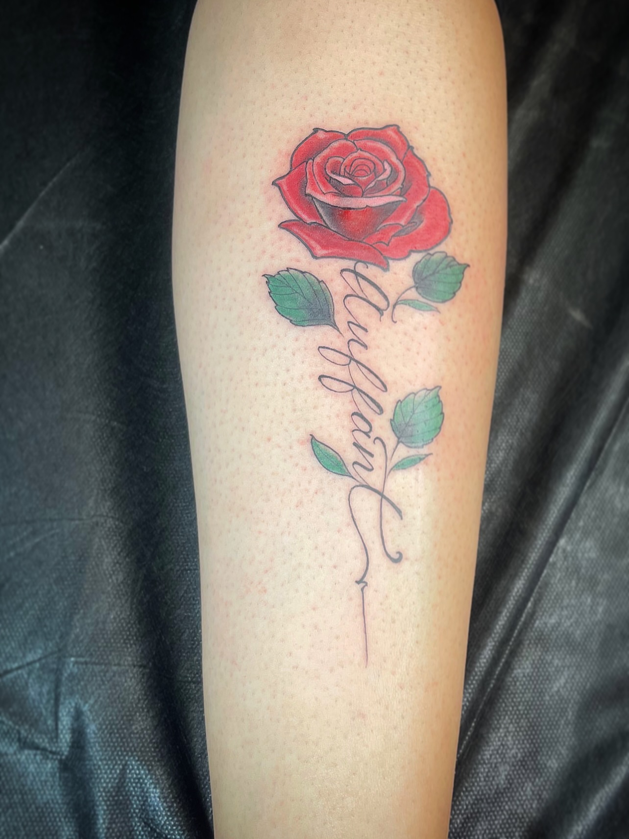 Red rose realism tattoo on the forearm by ๐ต๐๐๐ ๐ฐ๐๐๐