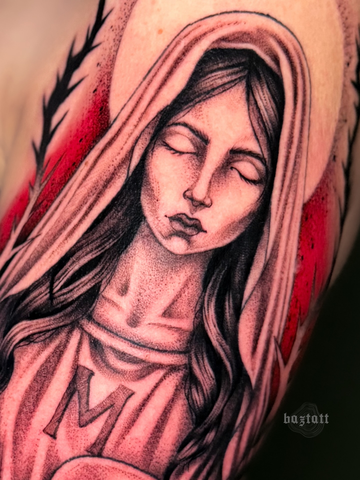 Religious figure dotwork tattoo on the forearm by bri allura ✿ tattoo artist  ✿ cleveland, oh