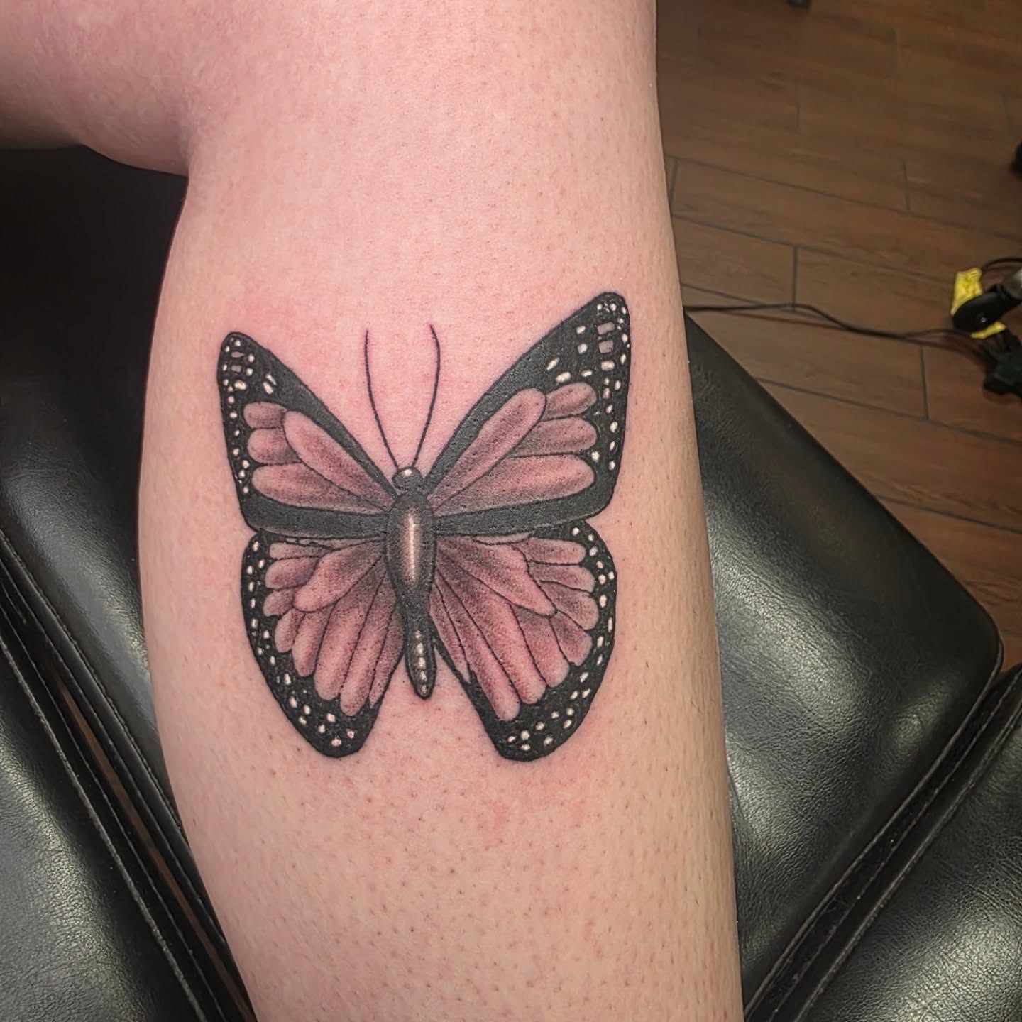 Butterfly dotwork tattoo on the forearm by Jeff Frederick