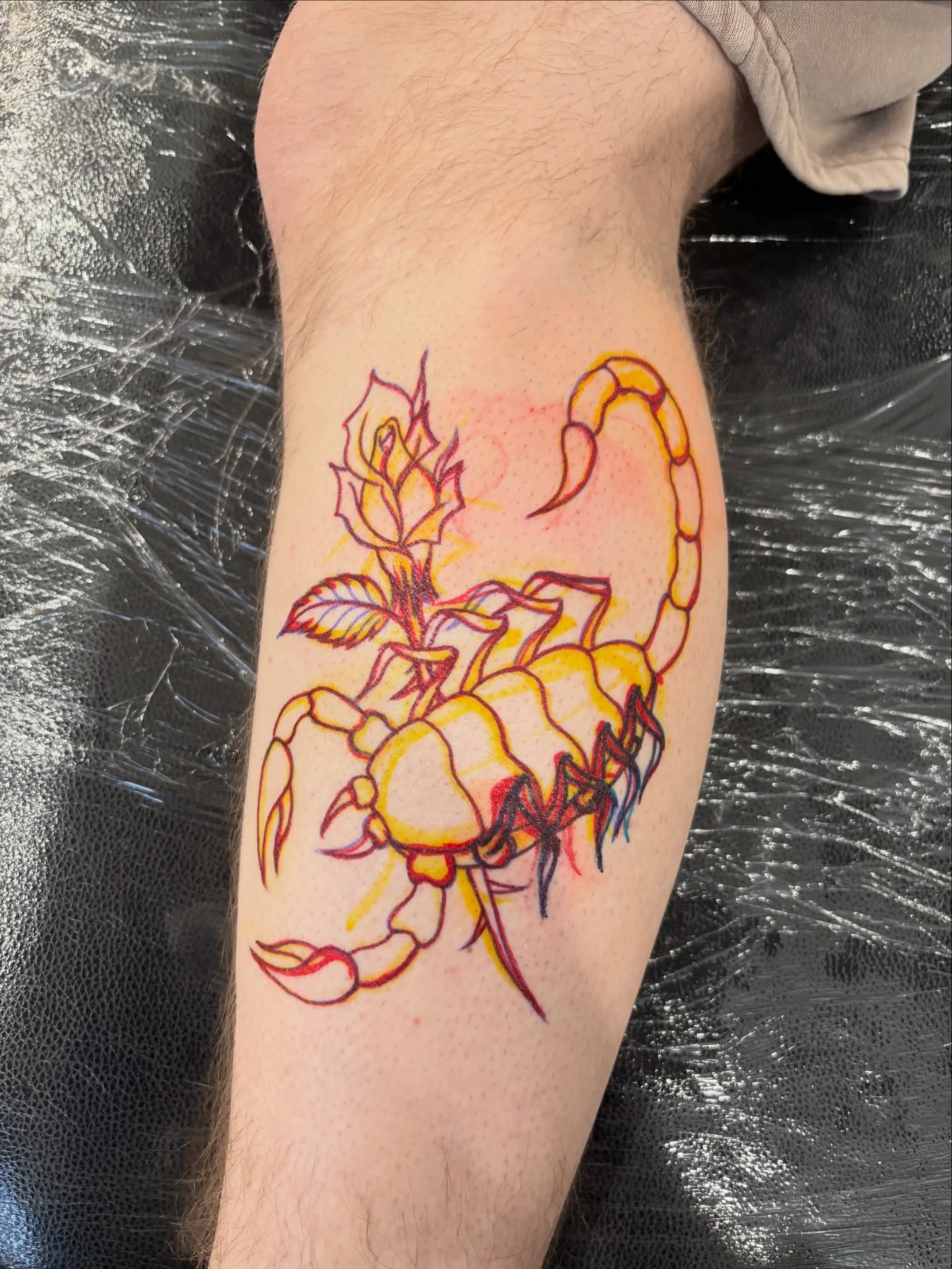 Scorpion and rose new school tattoo on the forearm by Miklo Montoya