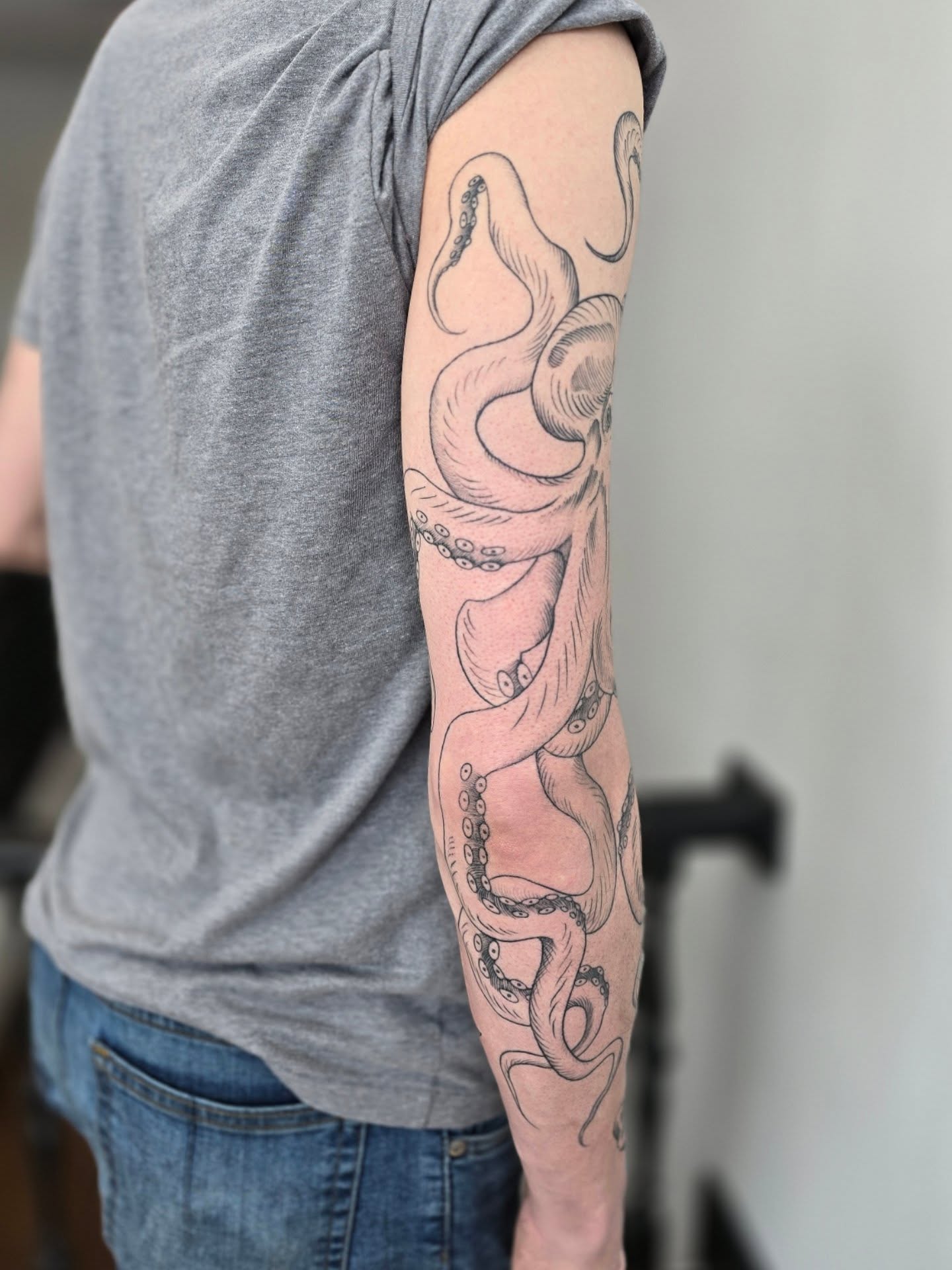 Octopus black and grey tattoo on the forearm by 🖤🥀🐉Taylor Nichole👻🌙✨️