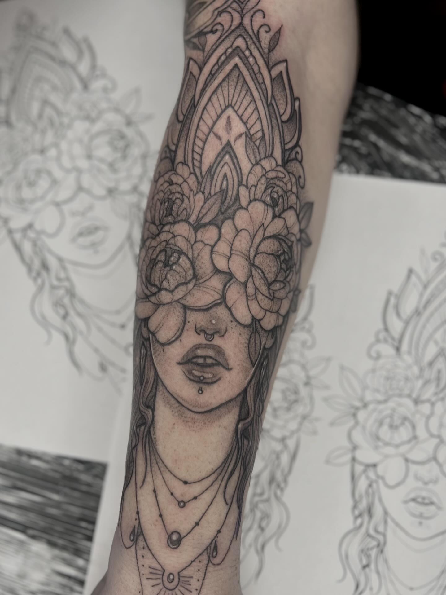 Tattoo by @lovelytattooing — black_and_grey, ornamental