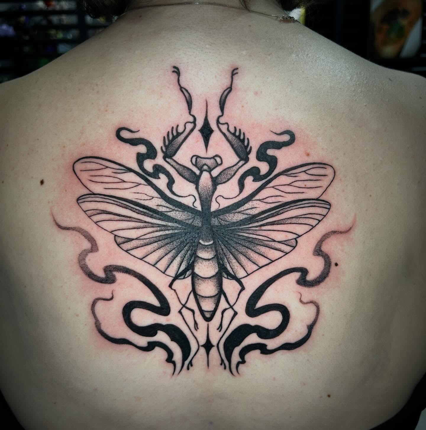 Butterfly black and grey tattoo on the back by ✶ 𝓑𝓲𝓽𝓮𝓼𝓲𝔃𝓮𝓭 𝓘𝓷𝓴 ✶, Buford, Georgia