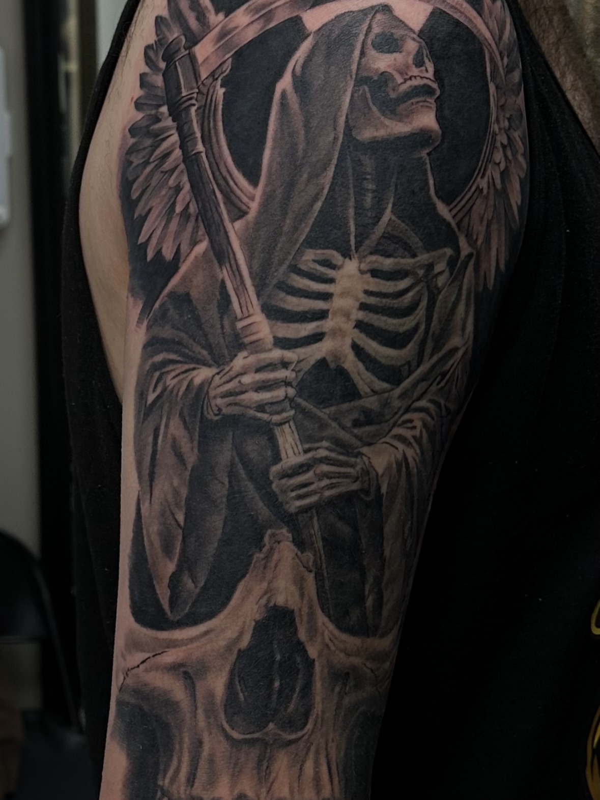 Reaper skeleton realism tattoo on the forearm by Matthew Doherty