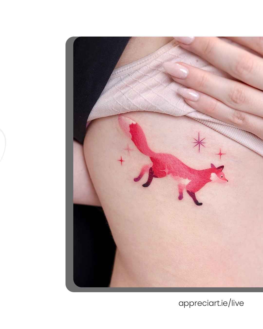 Fox watercolor tattoo on the thigh by 라이브 Live