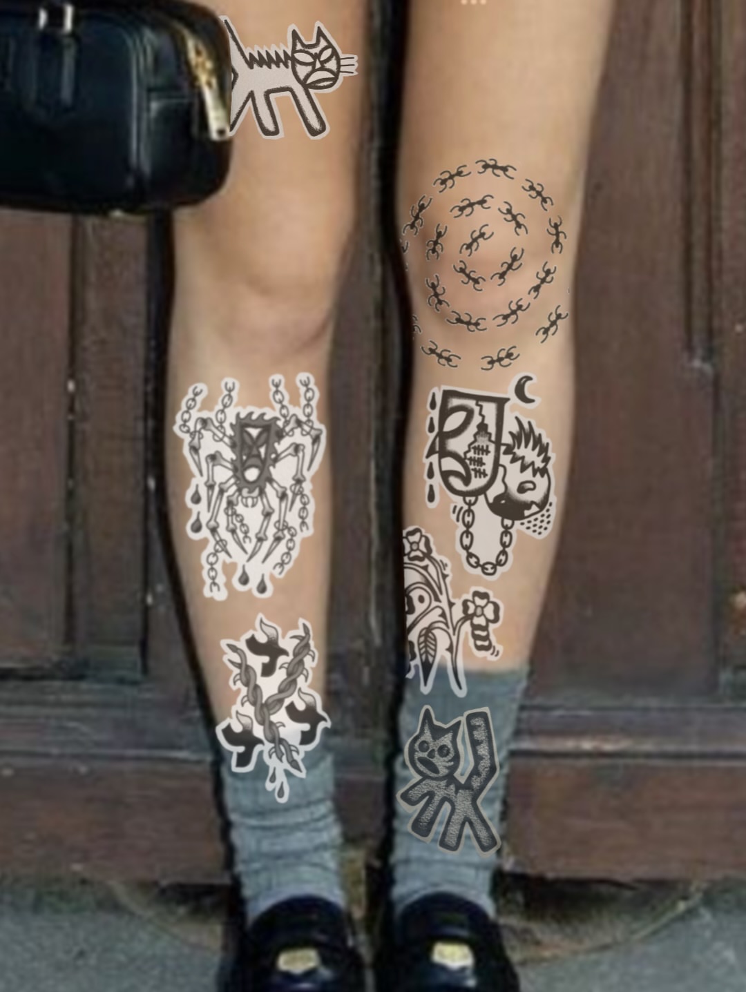 Spider and chains black and grey tattoo on the leg by Roman