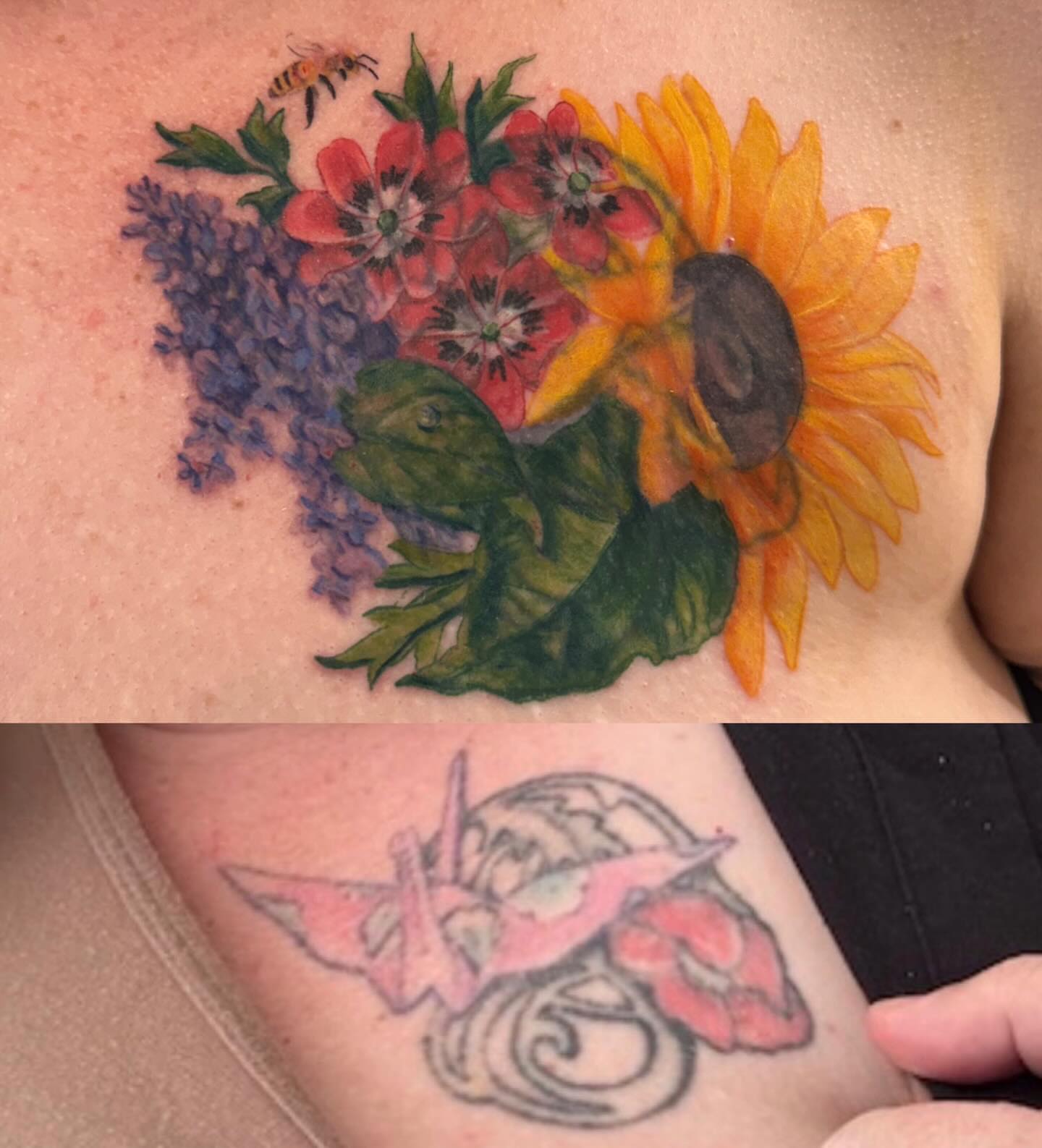 Flower bouquet realism tattoo on the chest by Enda 🧚🏻‍♀️