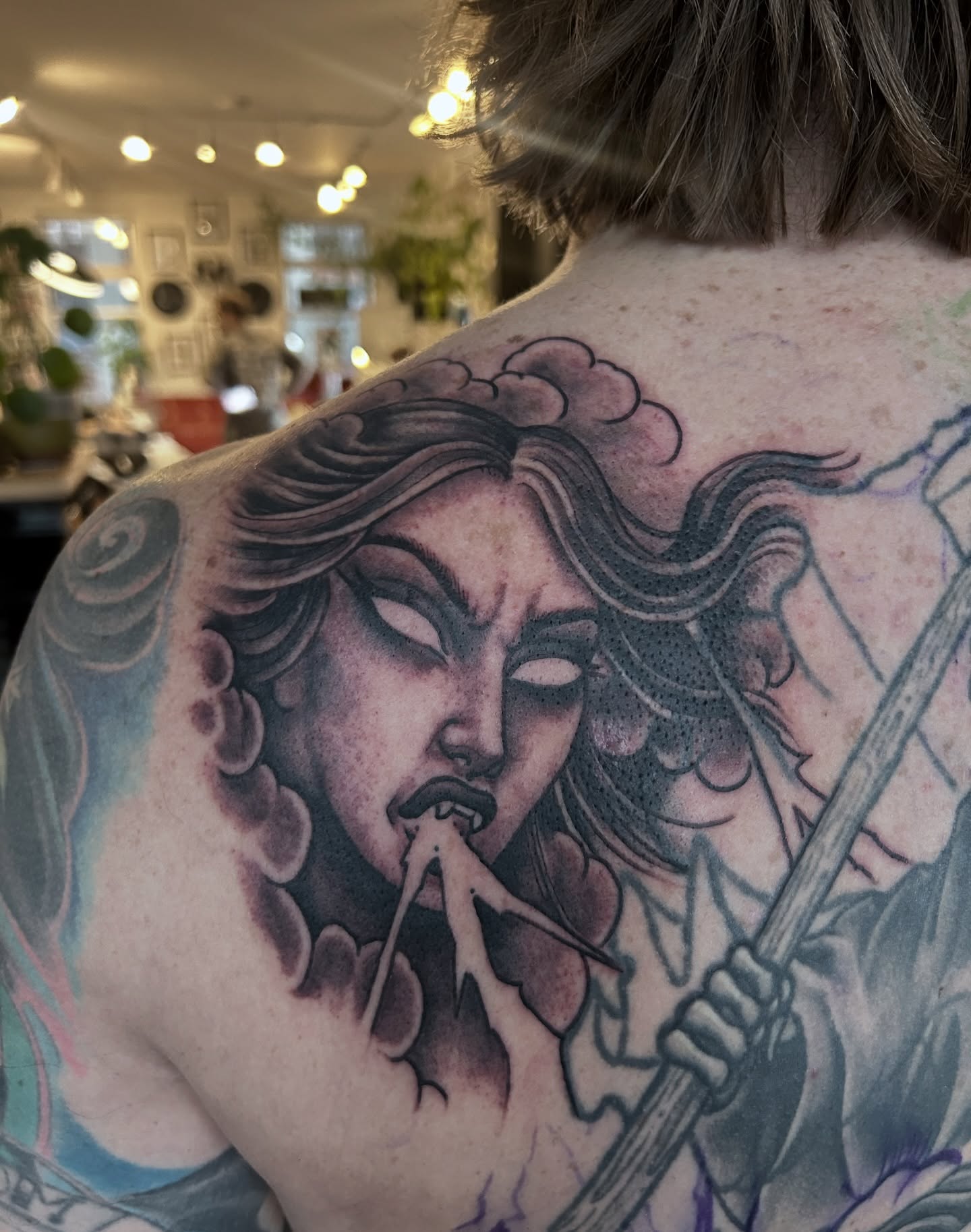 Medusa realism tattoo on the back by Justin Weatherholtz, New York, New York