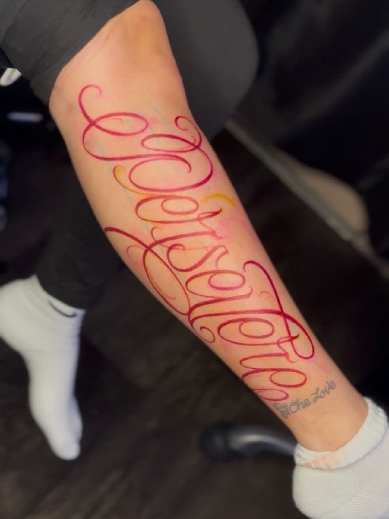 Script lettering lettering script tattoo on the forearm by North County Sd